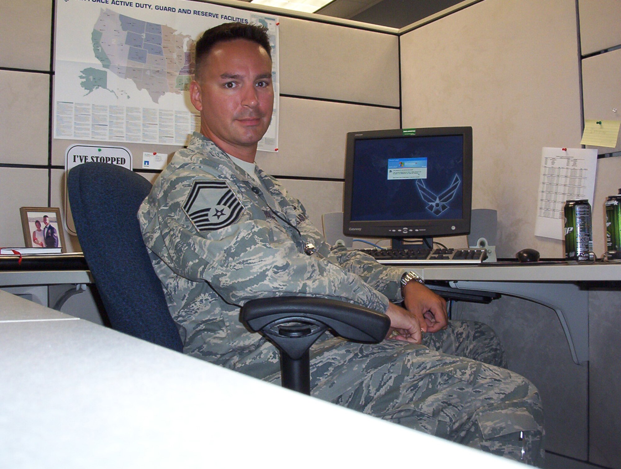 SEYMOUR JOHNSON AIR FORCE BASE, N.C. -- Senior Master Sgt. Brian Bischoff, a Reservist with the 916th Communications Squadron, is currently deployed to Tyndall Air Force Base as part of the Air Expeditionary Force.  He is assigned to AFNORTH/601st providing homeland defense. Sgt. Bischoff is the AEF flight chief for a flight of 22 active duty deployed personnel. 