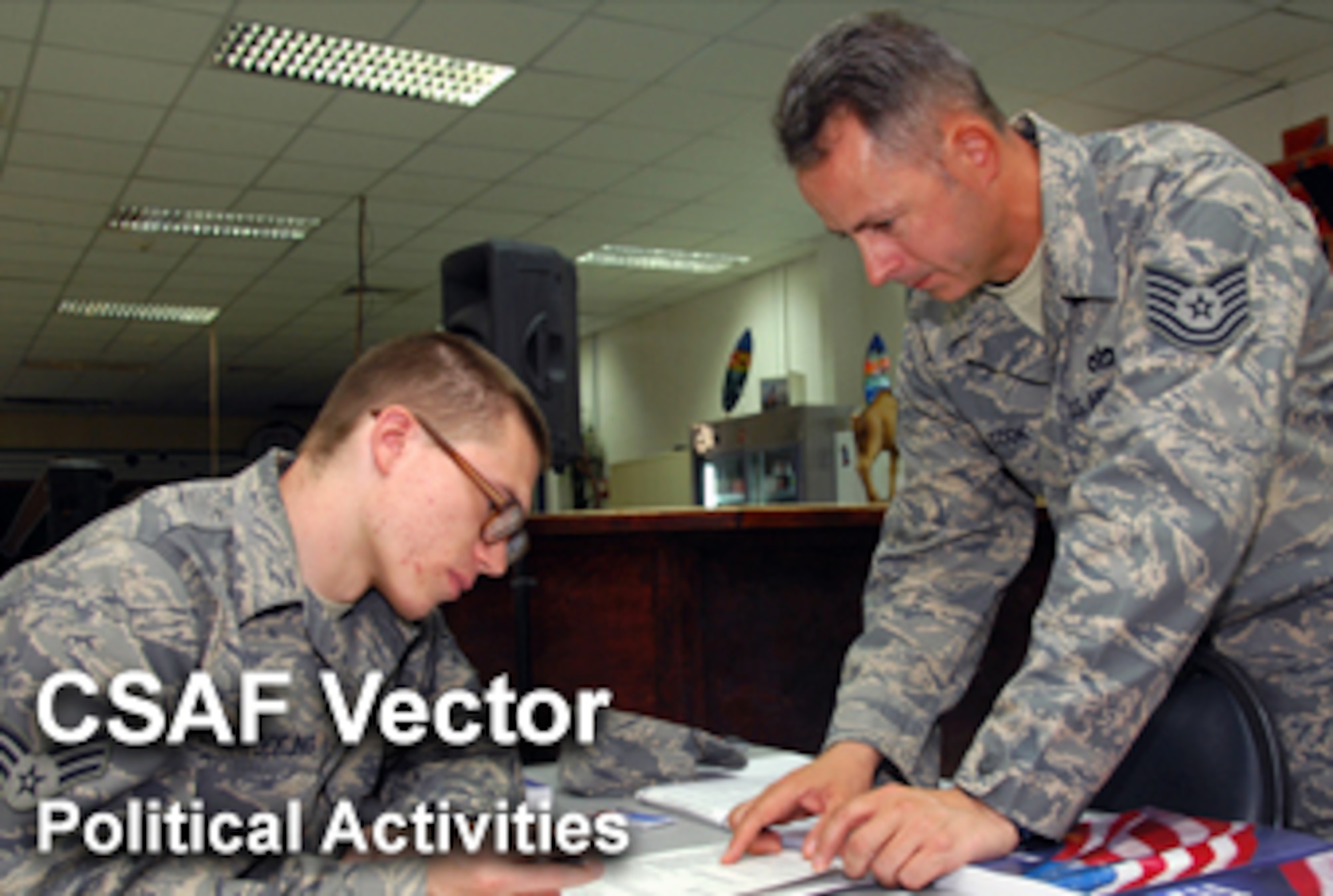 The newest Chief of Staff of the Air Force's Vector discusses political activities. (U.S. Air Force illustration/Mike Carabajal) 
