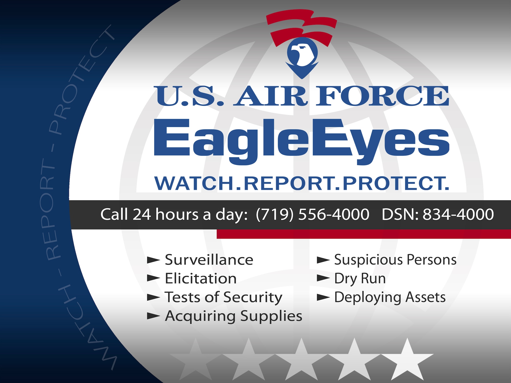Watch, Report, Protect. Report suspicious activity to 556-4000 24 hours per day.