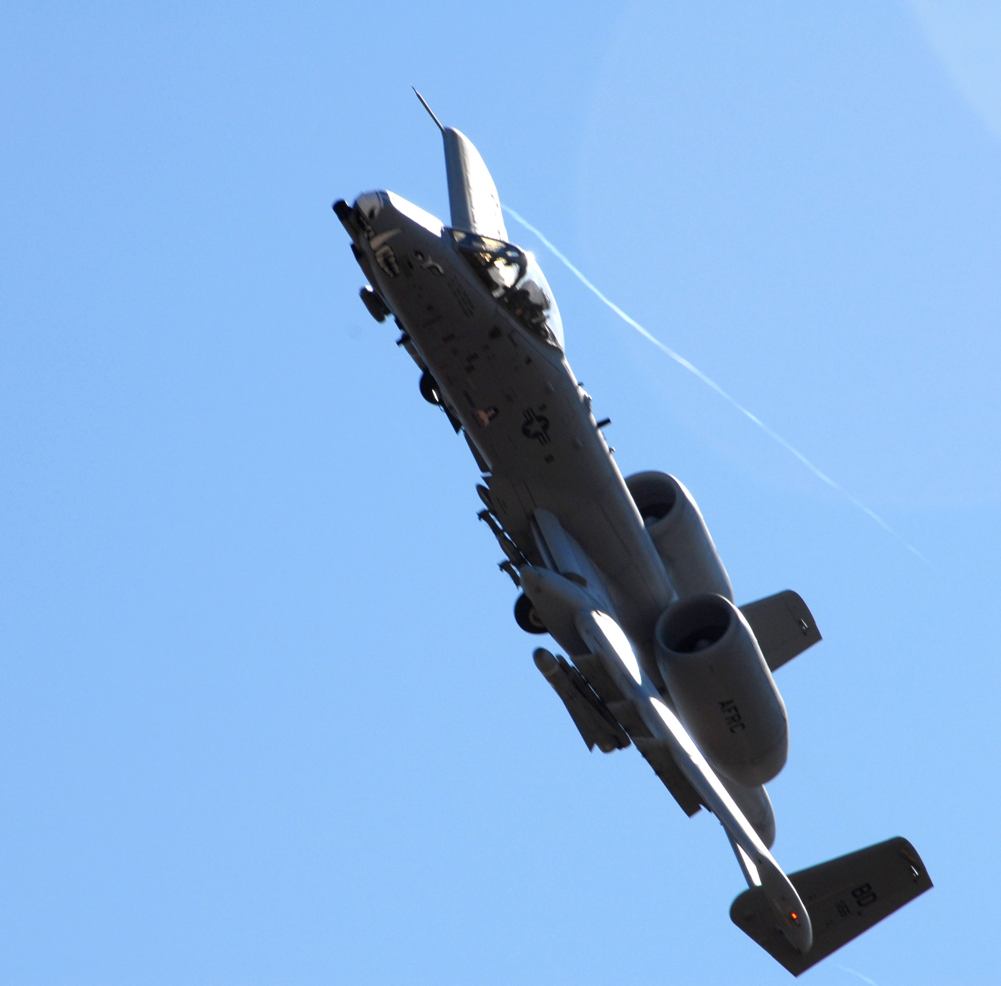 An A-10 Thunderbolt II from the Air Force Reserve Command's 917th Wing at Barksdale Air Force Base, La., turns to engage a target Oct. 16 at the Smoky Hill Range near Salina, Kan.  Fourteen A-10 squadrons from across the Air Force are competing in Hawgsmoke 2008 Oct. 14 to 18.  Hawgsmoke is a biennial A-10 bombing and aerial gunnery competition, which was hosted this year by the Air Force Reserve Command's 442nd Fighter Wing based at Whiteman Air Force Base, Mo. (U.S. Air Force photo/Master Sgt. Bill Huntington)