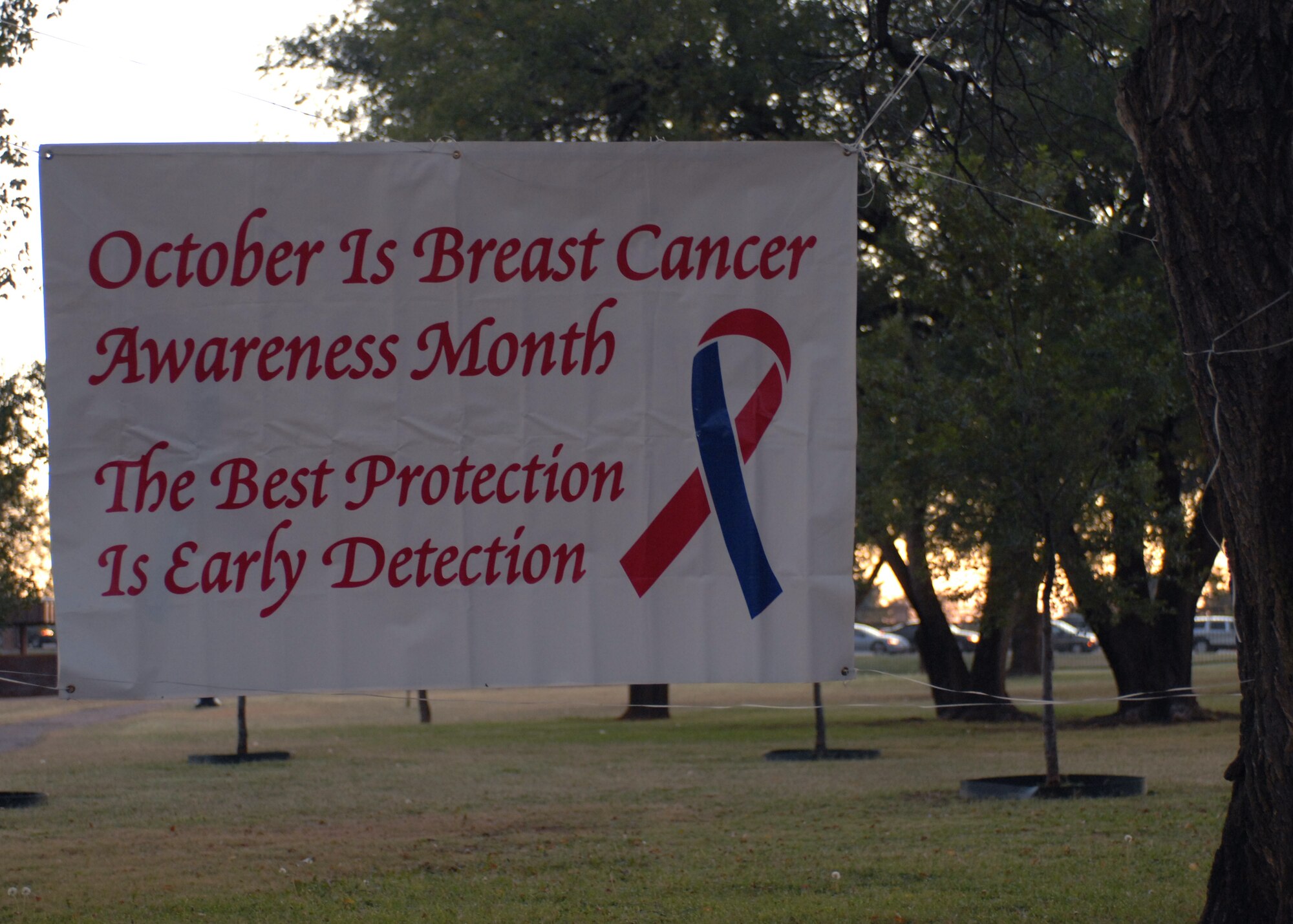 CANNON AIR FORCE BASE, N. M. -- The 27th Special Operations Services Squadron hosted a Breast Cancer Awareness 5K Oct. 16 at Unity Park to raise awarenss of breast cancer.  The first place woman's winner Airman Breanna Page, 27th Special Operations Aero Medical Squadron, with a time of 25:47. Col. James Reineke, 27th Special Operations Medical Operations Squadron commander, was the fastest male with a time of 19:42.  (U.S. Air Force photo by Airman 1st Class James R. Bell)