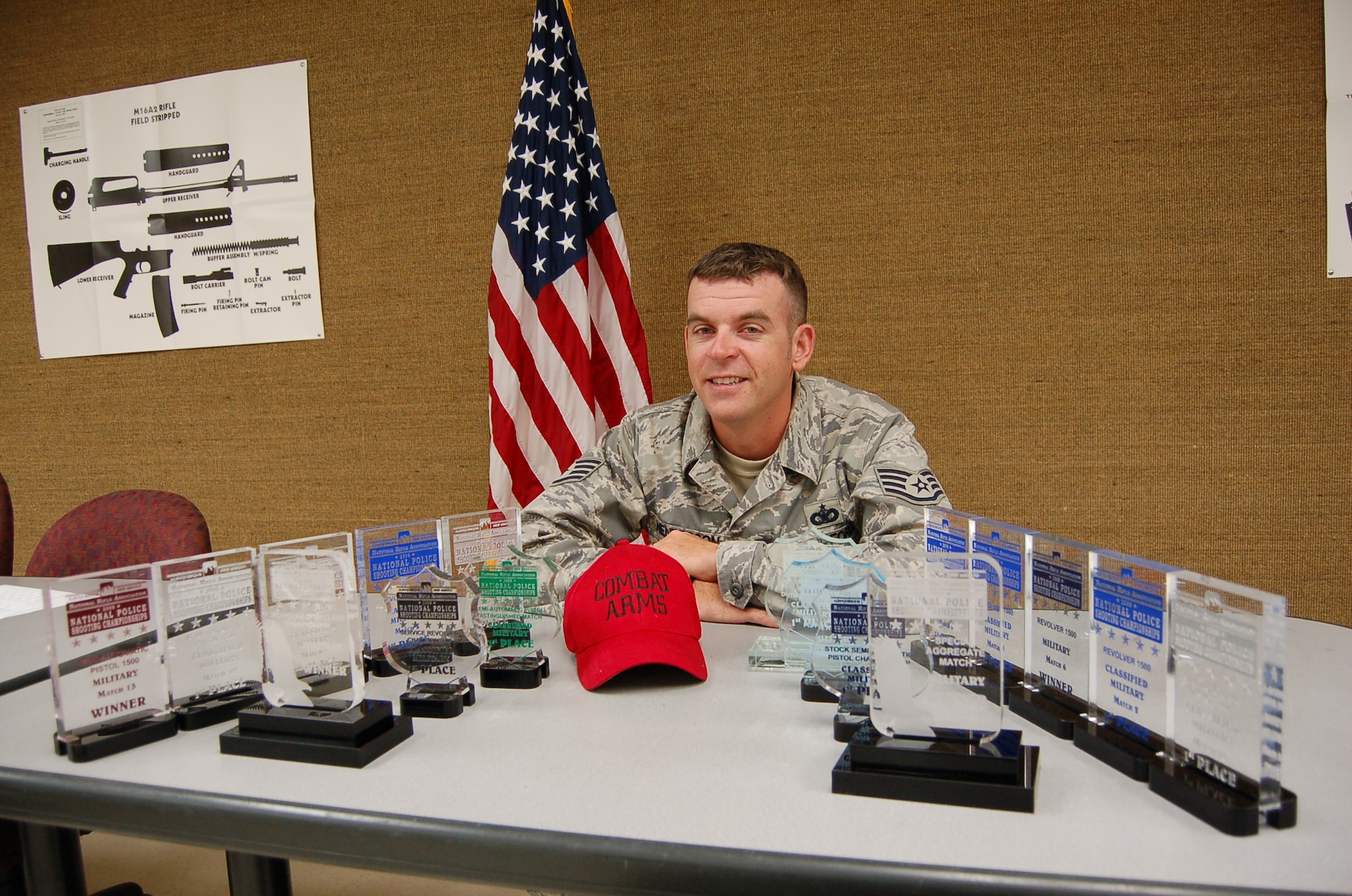 Staff Sgt. Michael Henderson, a combat arms instructor with the 72nd Security Forces Squadron, earned first-place awards in 18 catagories at the 2008 National Police Shooting Championships in Albuquerque, N.M. (Courtesy photo)