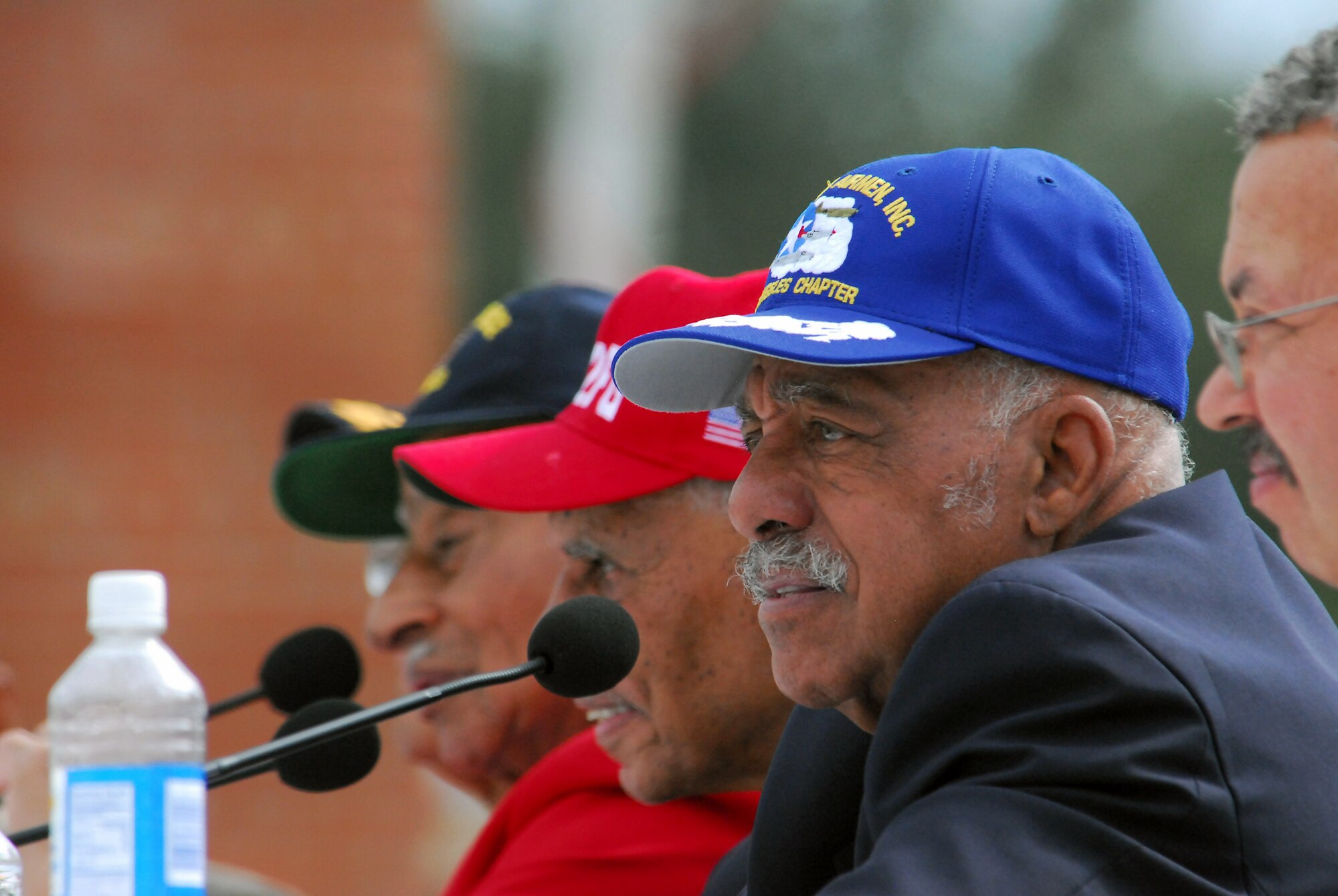 Retired Lt. Col. William Holloman, one of the documented original Tuskegee Airmen, participates in a panel discussion prior to the opening ceremony of the Tuskegee Airmen National Historic Site Oct. 10 at Moton Field, Ala. (U.S. Air Force photo/Scott Knuteson) 