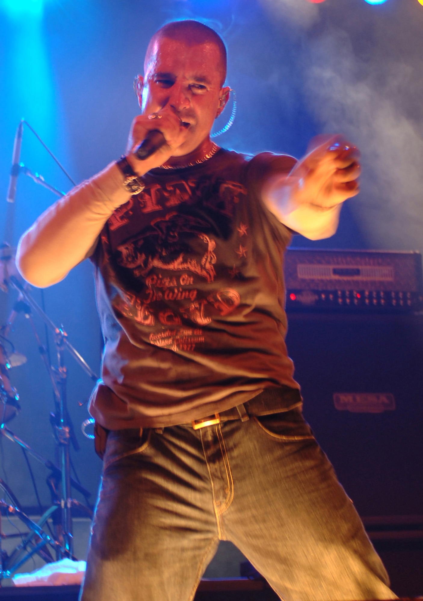 Scott Stapp performs at RAF Molesworth, United Kingdom, October 15. Hundreds of service members, DOD civilians, Ministry of Defense employees and family members came out to get a taste of home from Scott Stapp and his band who are on tour to entertain service members around the world. Stapp praised the men and women of the armed forces and their families for the daily sacrifices the make.