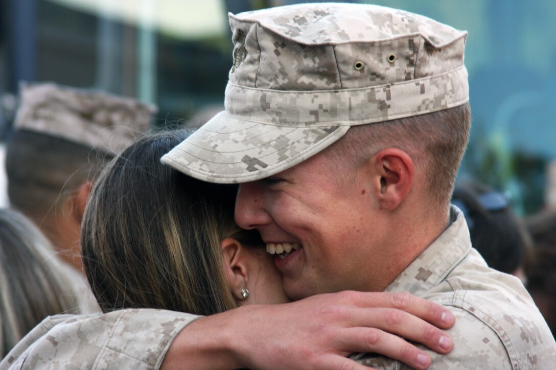 After seven months in Afghanistan, Marines with 1st Battalion, 6th Marine Regiment, 24th Marine Expeditionary Unit, were welcomed home by large crowds of family members here Oct. 19.