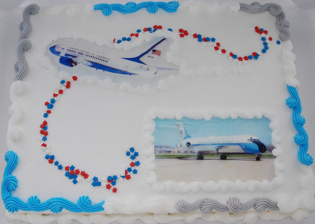 The 932nd Airlift Wing celebrated on October 17, 2008, with a cake showing the C-40C and C-9C during the initial ground breaking of the Air Force Reserve’s newest Operations Group facility and the combined 375th Airlift Wing / 932d Airlift Wing Command Post and Installation Control Center.  U.S. Air Force photo/Tech. Sgt. Gerald Sonnenberg