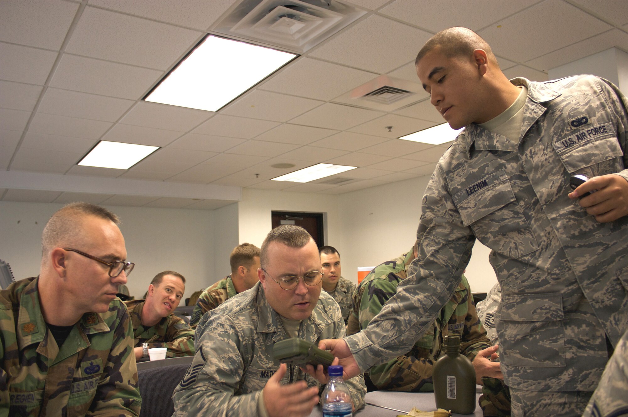 Senior Airman Andrew Leenim, from the U.S. Air Force Expeditionary Center's 421st Combat Training Squadron, teaches a class on the Defense Advanced GPS Receiver Oct. 8, 2008, in the center campus on Fort Dix, N.J.  ACST is course that prepares Airmen for upcoming deployments.  (U.S. Air Force Photo/Tech. Sgt. Lionel Castellano)
