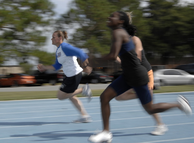 MOODY AIR FORCE BASE, Ga. -- Airmen from various Moody organizations gathered for a one hundred yard dash competition Oct. 17 here. Super Sports Day provided Airmen and families a chance to relax and come together to compete in sporting events. (U.S. Air Force Photo by Senior Airman Javier Cruz)
