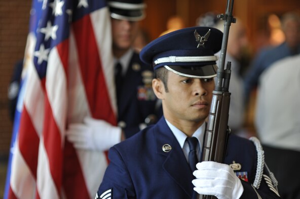 Tech. Sgt. John Bankston, with Arnold’s finance management office, said he was proud to serve as a member of the honor guard that presented the colors, kicking off the event. (Photo by Rick Goodfriend)