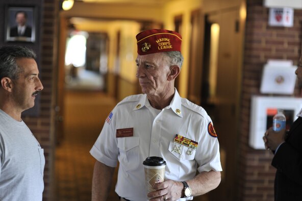 Right, Ed Magee, a Vietnam War veteran who served two tours of duty in Vietnam as a Marine, speaks with Lee Brassfield, a firefighter and driver/operator at Arnold, during the annual VA Picnic at the ALC. Magee is currently the Commandant of the Marine Corps League’s Brig. Gen. Shofner Detachment 1128 in Tennessee. (Photo by Rick Goodfriend)
