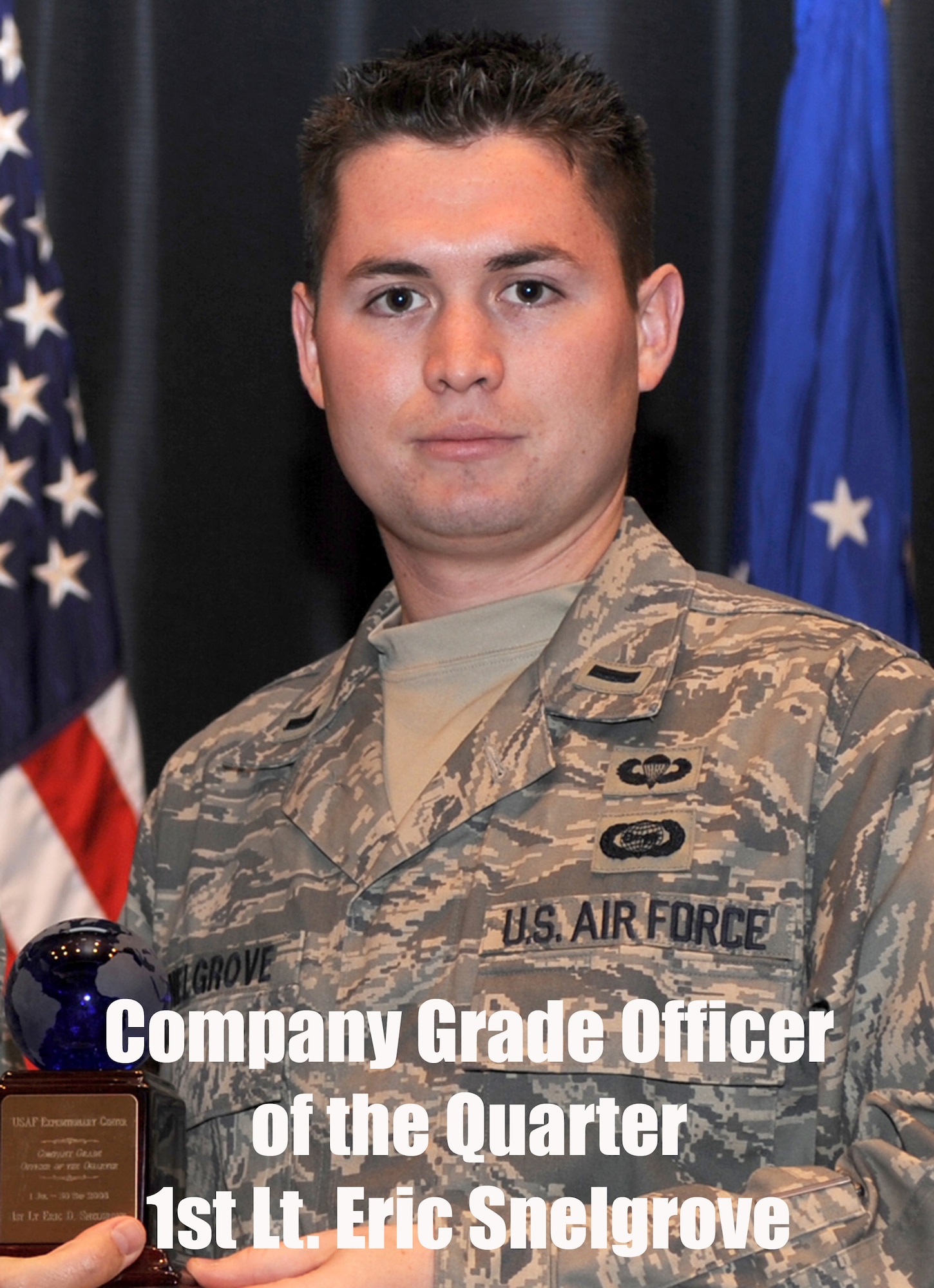 First Lt. Eric Snelgrove, 421st Combat Training Squadron, was named the U.S. Air Force Expeditionary Center's Company Grade Officer of the Quarter for July to September 2008.  (U.S. Air Force Photo/Staff Sgt. Nathan Bevier)