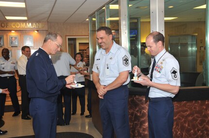 Gen. Kevin P. Chilton and Command Chief Thomas S. Narofsky recognized U.S. Strategic Commands October promotees on October 20th, 2008.<br>The promotees for October were:<br>Col. Stephen Davis, Col. John Shaw, Lt. Col. Luciano Amutan, Army Lt. Col. Joseph Cruse, Lt. Col. Michelle Edwards, Lt. Col. Baron Greenhouse, Lt. Col. Timothy Hess, Lt. Col. Jerry Huffman Jr, Maj. Bud Clouse, Maj. Steven Harris, Maj. Chadwick Pfortmiller, Tech. Sgt. Ryan Herbst, Army Staff Sgt. Felix Avelland.
