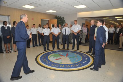 Gen. Kevin P. Chilton and Command Chief Thomas S. Narofsky recognized U.S. Strategic Commands October promotees on October 20th, 2008.<br>The promotees for October were:<br>Col. Stephen Davis, Col. John Shaw, Lt. Col. Luciano Amutan, Army Lt. Col. Joseph Cruse, Lt. Col. Michelle Edwards, Lt. Col. Baron Greenhouse, Lt. Col. Timothy Hess, Lt. Col. Jerry Huffman Jr, Maj. Bud Clouse, Maj. Steven Harris, Maj. Chadwick Pfortmiller, Tech. Sgt. Ryan Herbst, Army Staff Sgt. Felix Avelland.