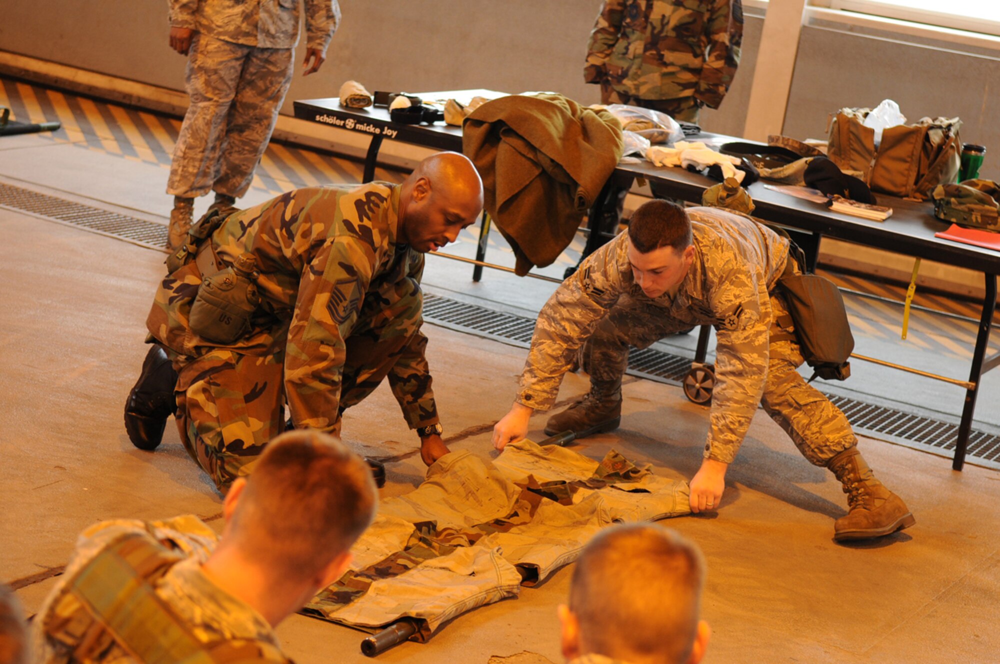 Twelve different organizations from the 435th Air Base Wing and the 86th Airlift Wing, participated in the Warrior Preparation Day exercise, Ramstein Air Base, Oct. 17, 2008. The purpose of the exercise was to allow Airmen to receive some brief training for upcoming deployments. (U.S. Air Force photo by Airman 1st Class Scott Saldukas)(Released)*