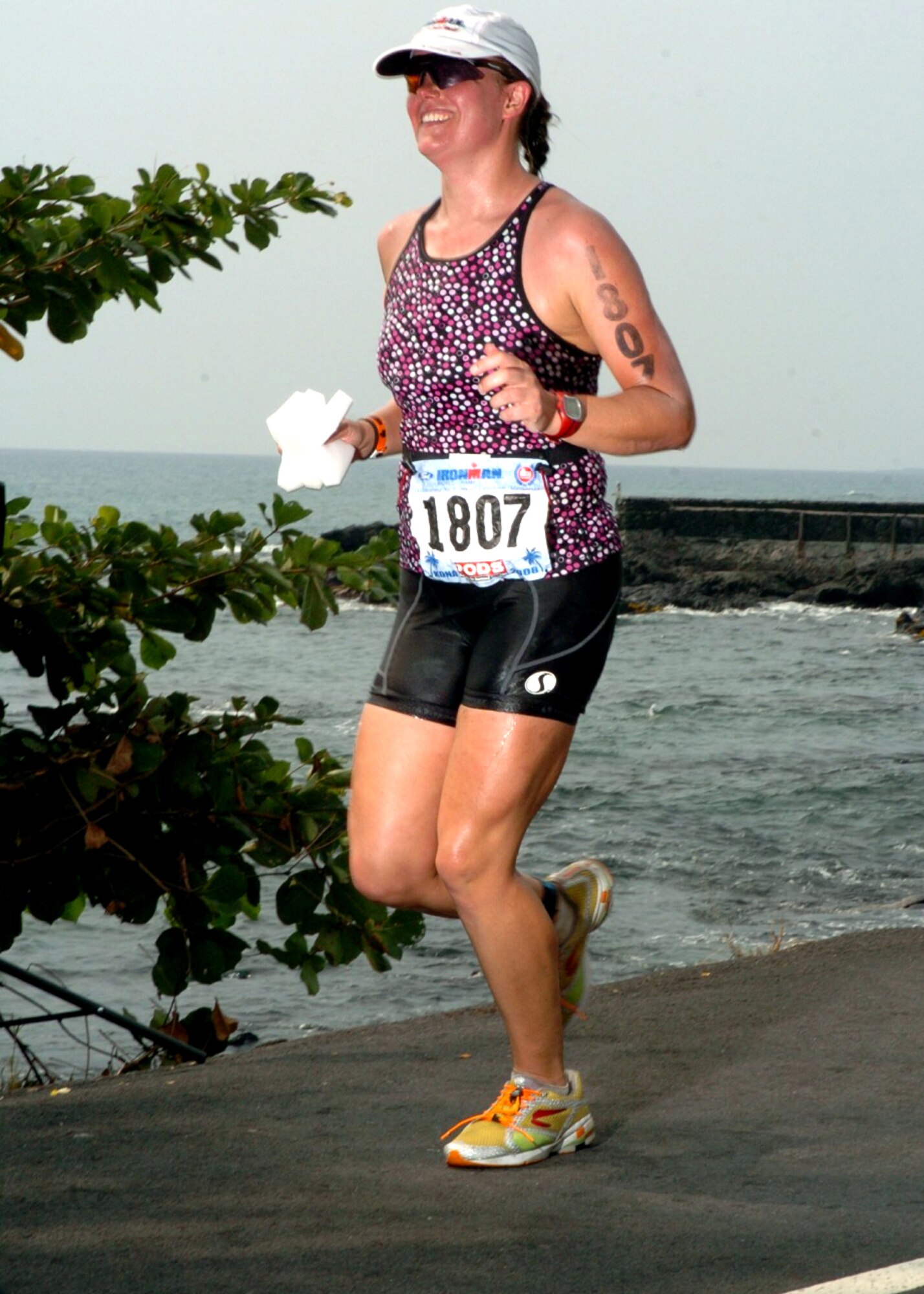First Lt. Lisa Newman-Wise runs her way through the course during the Ironman World Championship Triathlon's 26.2-mile run. She placed 10th in her age group and took the gold over all of the female armed forces' competitors. (Courtesy photo)