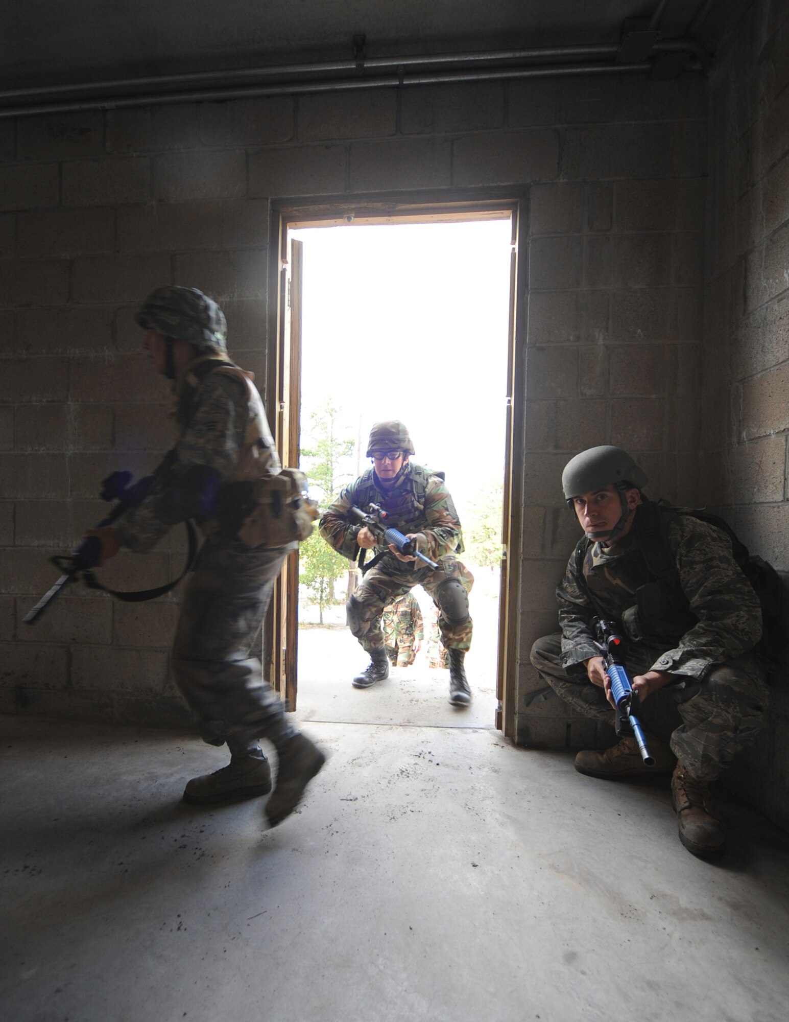 Students partcipate in contingency skills basic training during Oct. 1 at Fort Dix, N.J. Air Force legal career field members learned rules of use of force, engagement and expeditionary basics for deployments. The training is held for three days prior to them attending the Advanced Contingency Skills Training Course taught by the Air Force Expeditionary Center's 421st Combat Training Squadron on Fort Dix. (U.S. Air Force photo/Staff Sgt. Nathan Bevier) 
