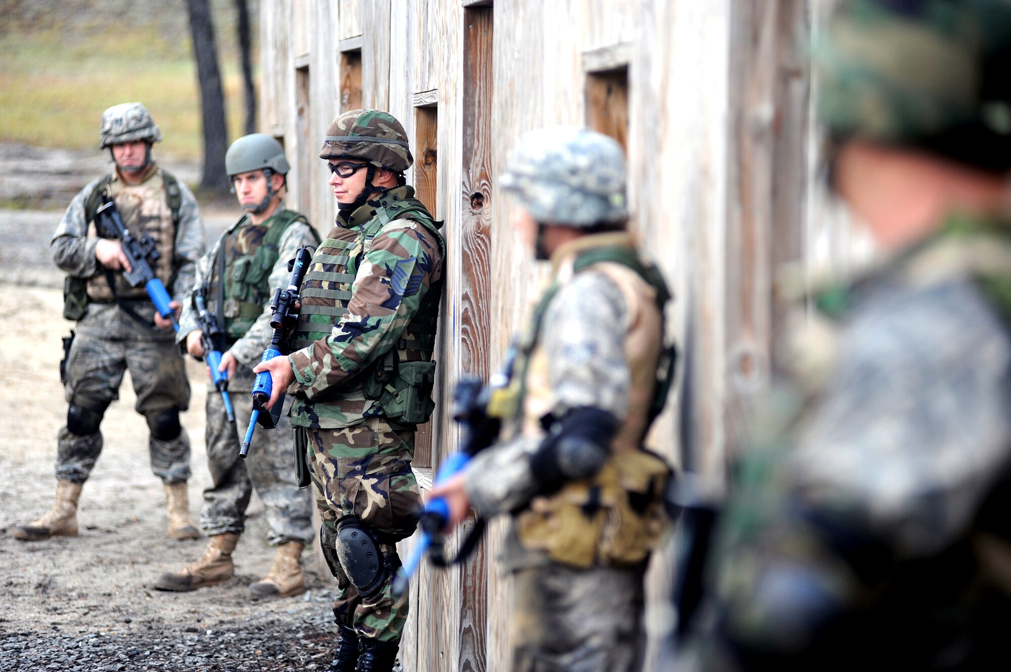 Students partcipate in contingency skills basic training during Oct. 1 at Fort Dix, N.J. Air Force legal career field members learned rules of use of force, engagement and expeditionary basics for deployments. The training is held for three days prior to them attending the Advanced Contingency Skills Training Course taught by the Air Force Expeditionary Center's 421st Combat Training Squadron on Fort Dix. (U.S. Air Force photo/Staff Sgt. Nathan Bevier) 
