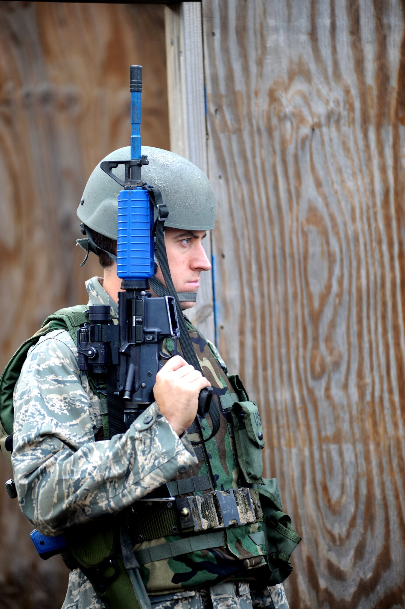Capt. Justin Swick trains on contingency skills basics during Oct. 1 at Fort Dix, N.J. Air Force legal career field members learned rules of use of force, rules of engagement and expeditionary basics for legal Airmen on deployment. The training is held for three days prior to them attending the Advanced Contingency Skills Training Course taught by the Air Force Expeditionary Center's 421st Combat Training Squadron on Fort Dix. Captain Swick is from the 27th Special Operations Wing at Cannon Air Force Base, N.M. (U.S. Air Force photo/Staff Sgt. Nathan Bevier) 

