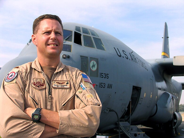 Even though he had his right leg amputated after a hunting mishap, Maj. Alan Brown (shown here while deployed to Southwest Asia) was able to work his way back into the cockpit of a C-130 with his unit at the Wyoming Air National Guard. (U.S. Air Force photo by Tech. Sgt. Mark Getsy)