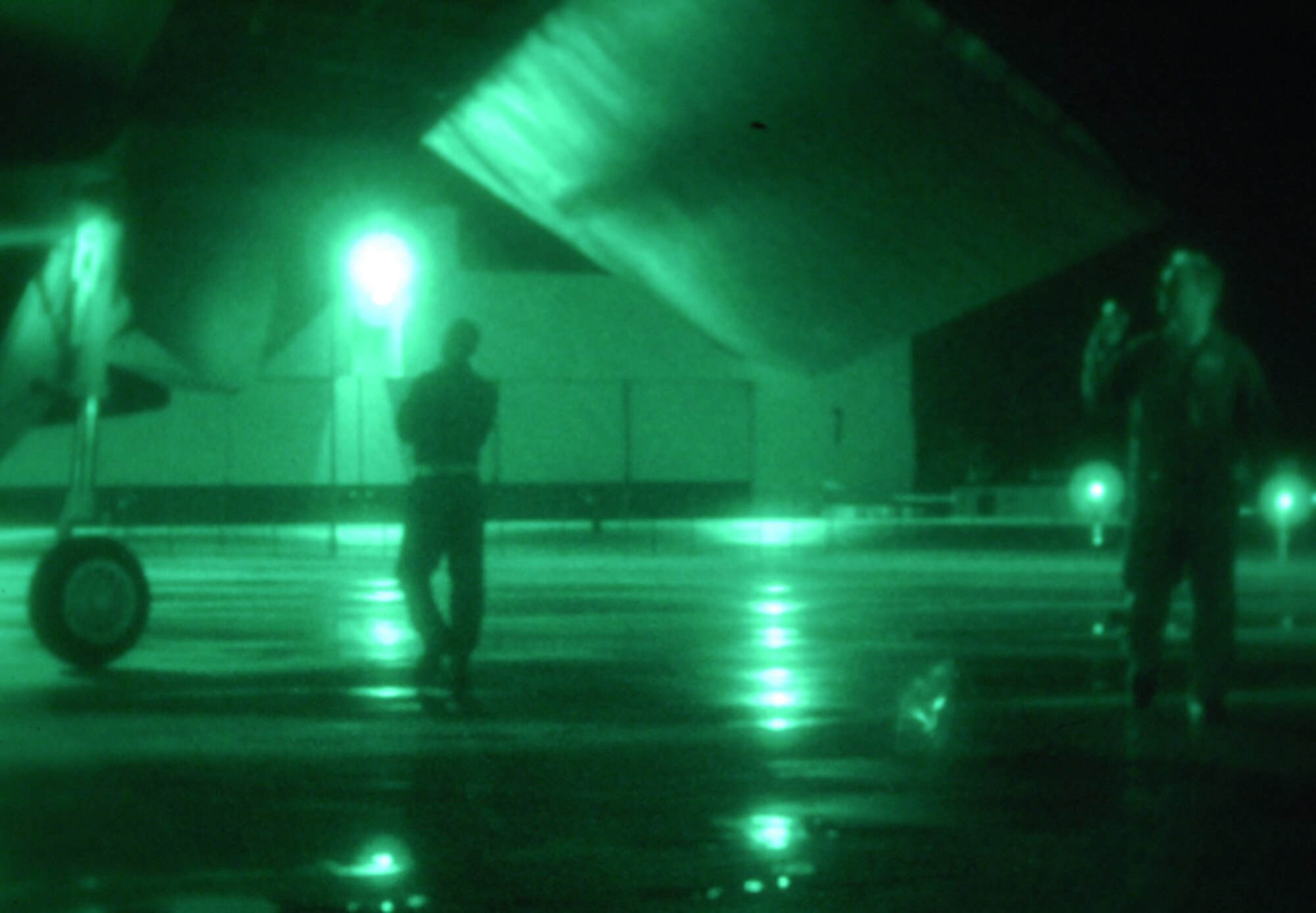 Aircrew members from the 23rd Bomb Squadron at Minot Air Force Base, N.D., perform a flight check on a B-52 prior to a Nuclear Weapon System Evaluation Program mission. After the checks are complete, the aircraft is launched for a five-hour mission to the Utah Test and Training Range and back. (U.S. Air Force photo/Senior Airman Joe Rivera)