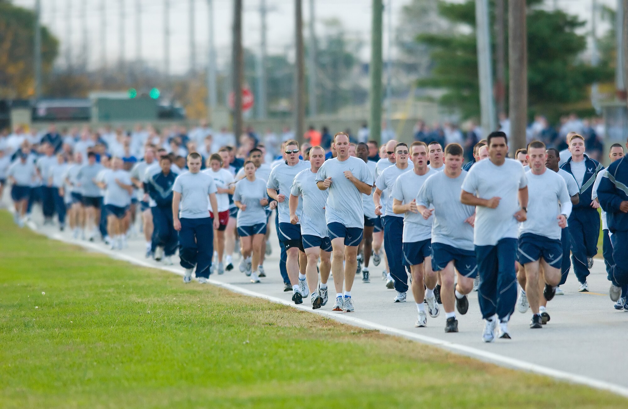 Team Dover members run on base in the Warrior Run during Wing Sports Day Oct. 17. Nearly 700 Dover Airmen participated in the Warrior Run, the kickoff event to Wing Sports Day.  (U.S. Air Force photo/Jason Minto)