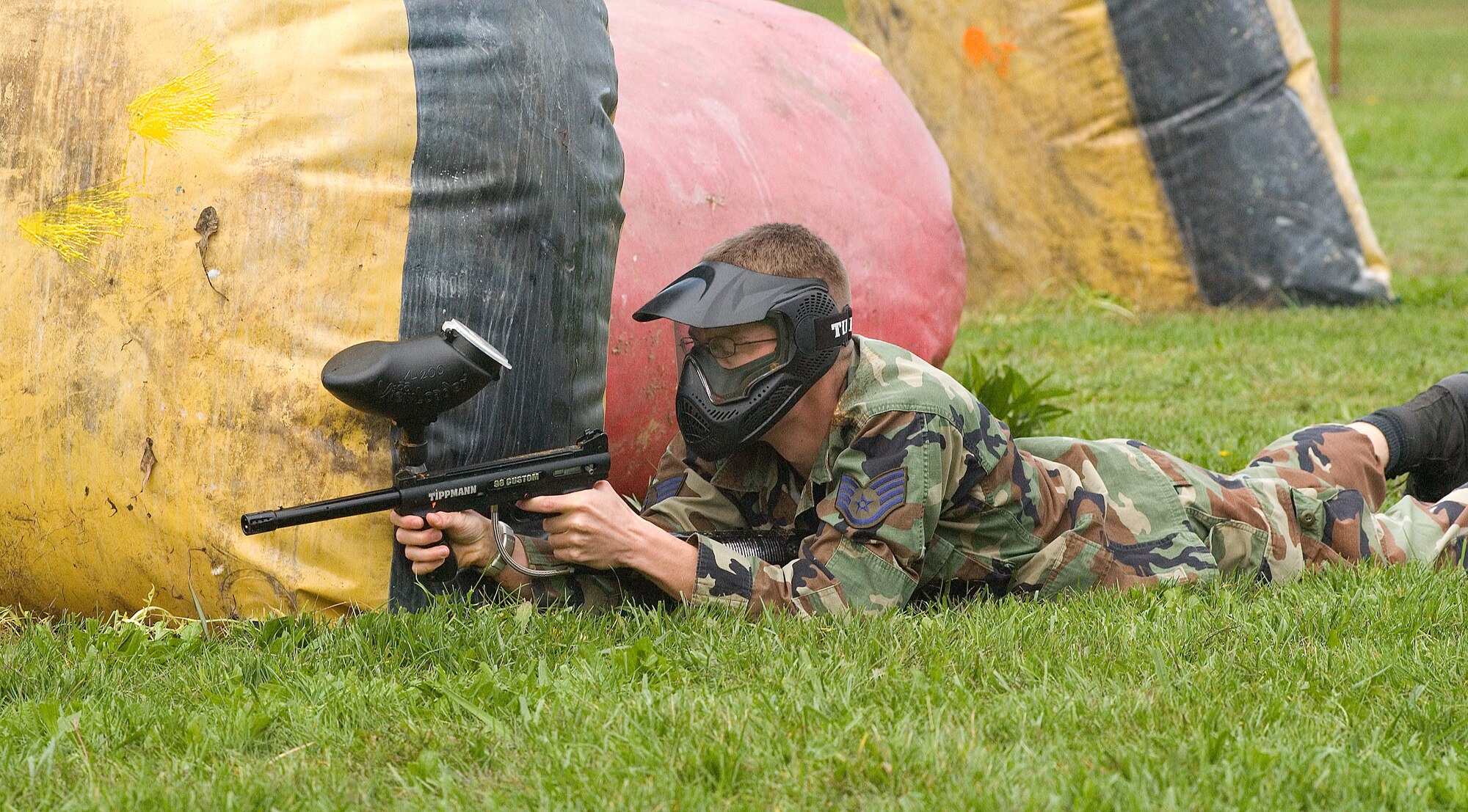 A Team Dover member participates in the Speed Paintball Tournament at Wing Sports Day Oct. 15.  Three-person teams played five-minute rounds or until all team members were eliminated.  (U.S. Air Force photo/Tom Randle)
