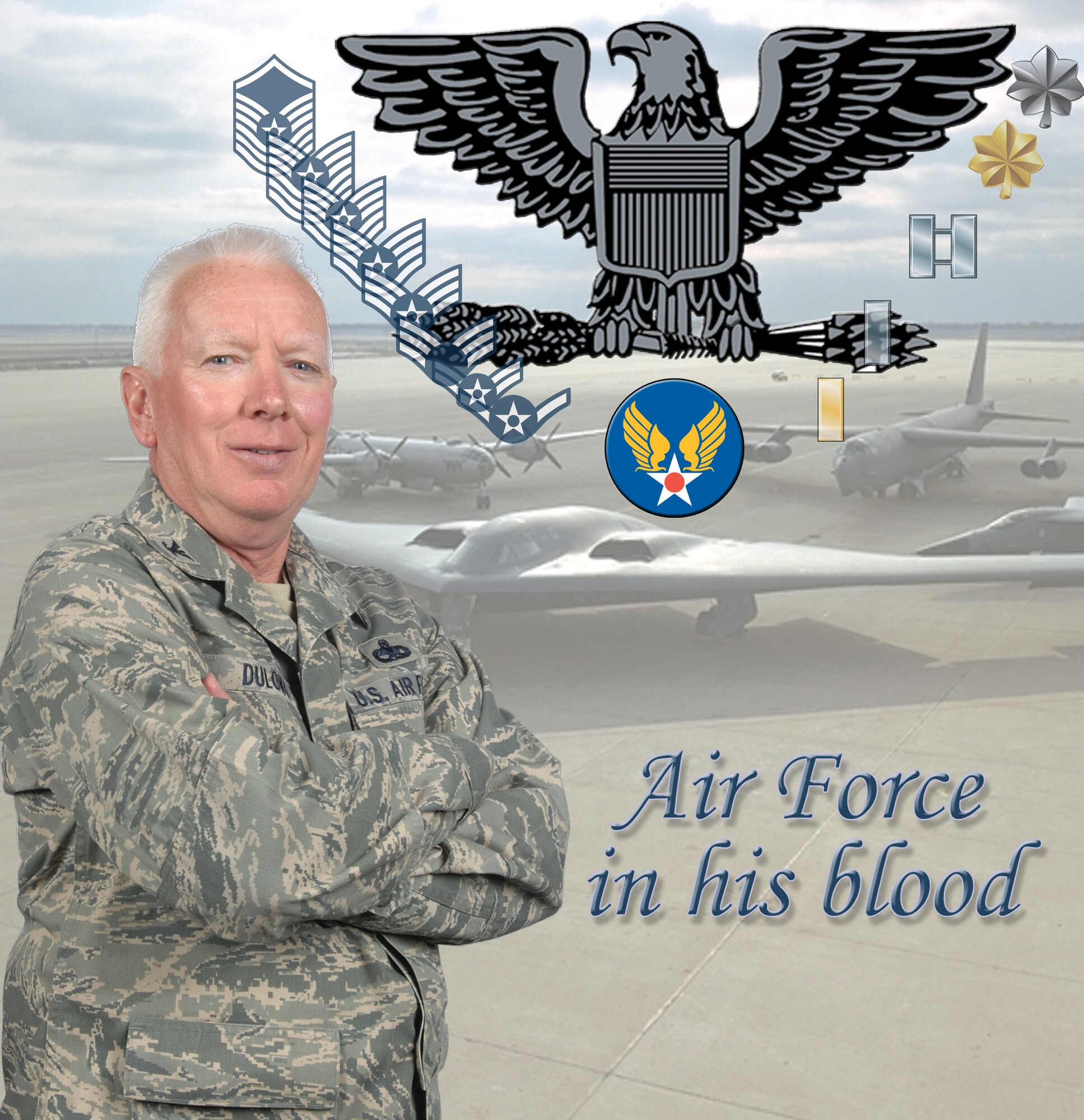 WHITEMAN AIR FORCE BASE. Mo. - Col. Robert Dulong, 509th Maintenance Group commander, will retire Oct. 27 during a ceremony in building 29, the Weapons Load Trainer hanger, at 10 a.m. after 40 years of service in the Air Force. (U.S. Air Force illustration/Senior Airman Jessica Snow)