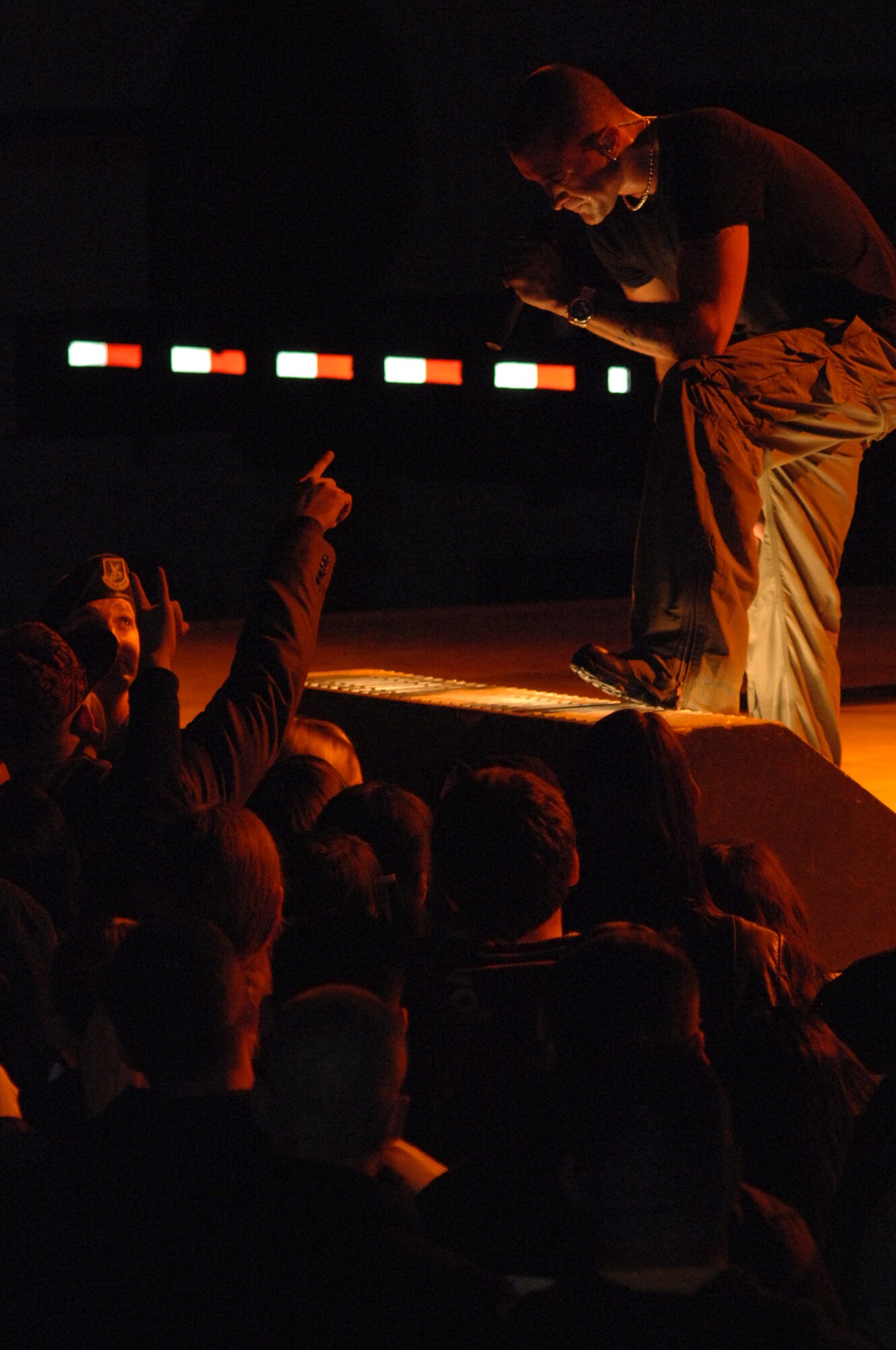 Rock 'n' Roll singer Scott Stapp, formerly of the band Creed, performs for a crowded hangar of Airmen and their families at RAF Mildenhall, England, Oct. 16, 2008. (U.S. Air Force photo by Senior Airman Teresa Hawkins)