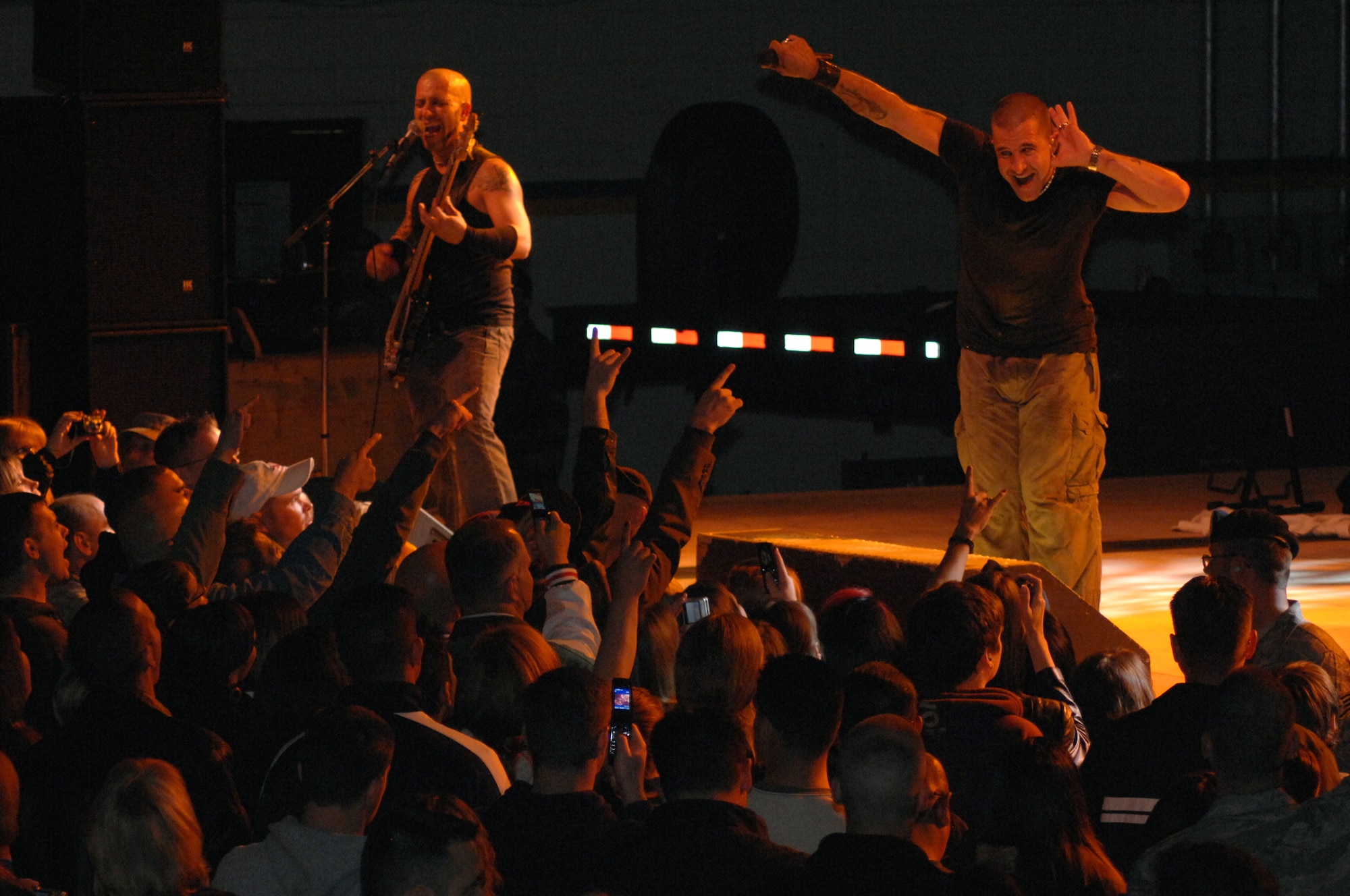 Rock 'n' Roll singer Scott Stapp, formerly of the band Creed, performs for a crowded hangar of Airmen and their families at RAF Mildenhall, England, Oct. 16, 2008. (U.S. Air Force photo by Senior Airman Teresa Hawkins)