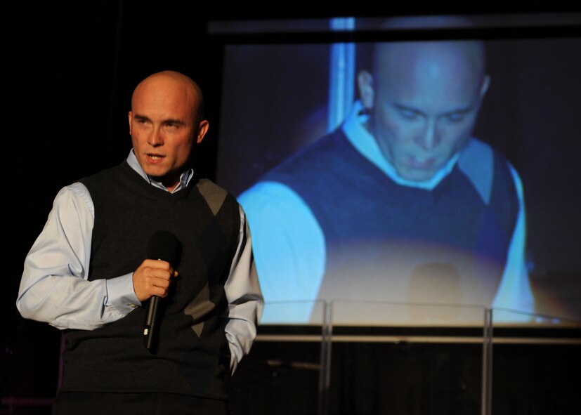 Airman 1st Class Jeffrey Collins of McGuire AFB,  N.J., performs during the Air Mobility Command Icon command performance Oct. 23 at Scott Air Force Base, Ill. (U.S. Air Force photo/Senior Airman Jonathan Lovelady; 375th Airlift Wing Public Affairs)
