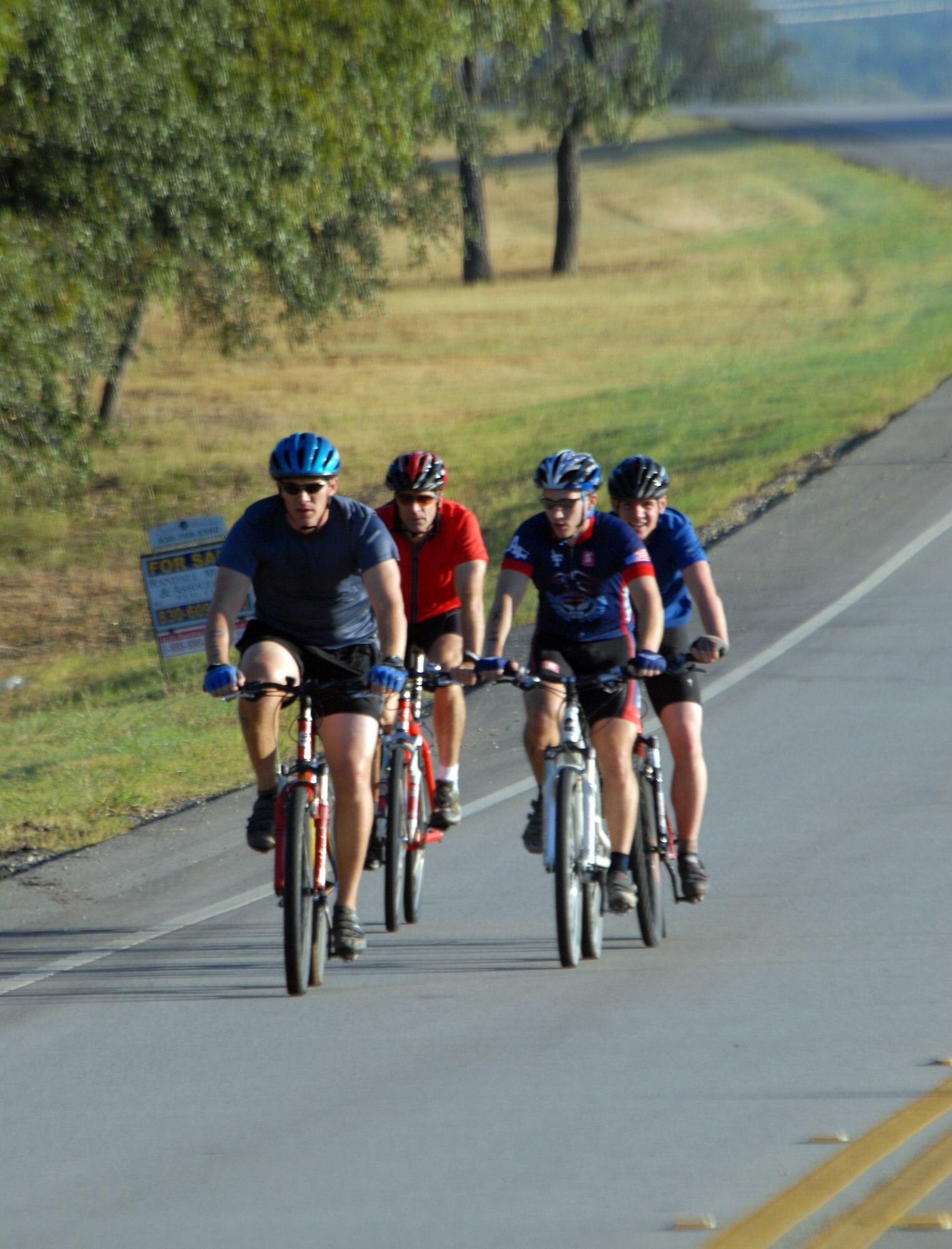 Team Vance sets a fast pace during the 22-mile bike event in the Rambler 120 Team Challenge. From left to right front to back: Maj. Joseph Markowski, 2nd Lt. Mark Fraser, Lt. Col. Neil Woods, and 2nd Lt. Alan Calfee. (U.S. Air Force photo)