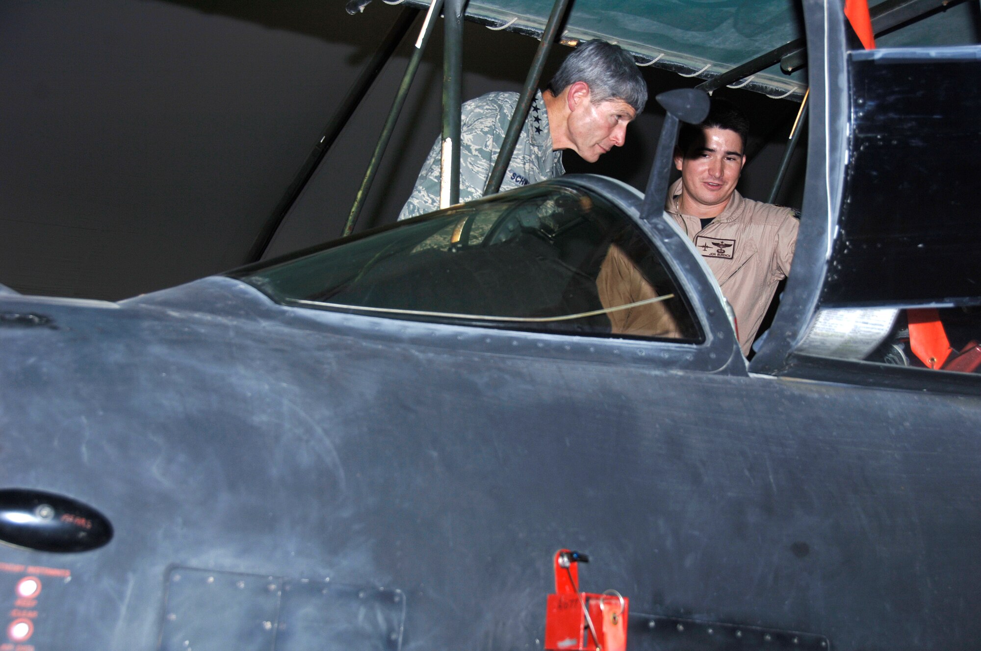 SOUTHWEST ASIA -- Chief of Staff of the Air Force Gen. Norton Schwartz speaks to the 380th Air Expeditionary Wing here Oct. 22. General Schwartz visited the 380th Air Expeditionary Wing to gain a better understanding of the infrastructure and capabilities of one the smaller but most diverse bases in the Area of Responsibility. (U.S. Air Force photo/Tech. Sgt. Christopher A. Campbell)(released)