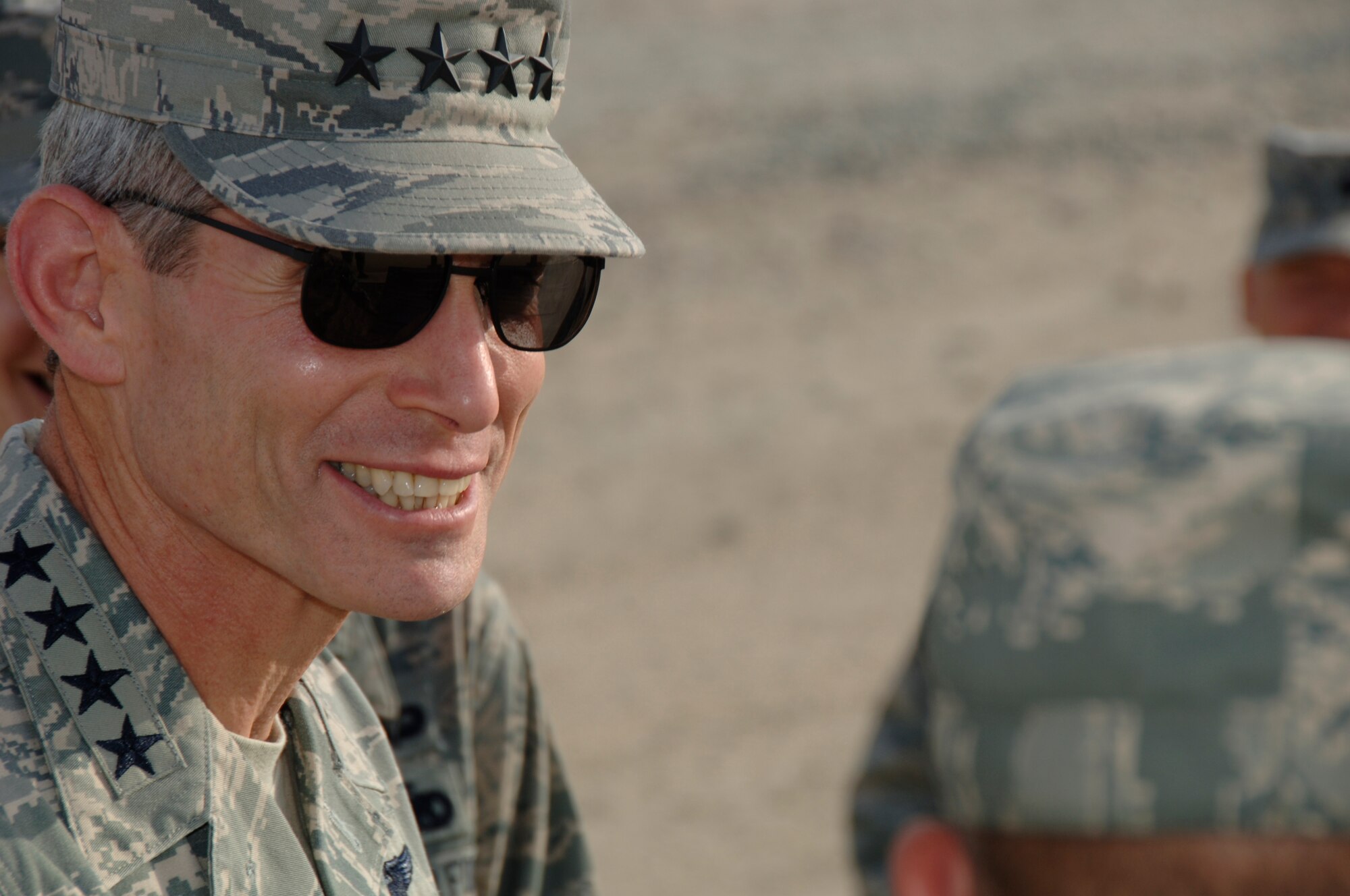 SOUTHWEST ASIA -- Chief of Staff of the Air Force Gen. Norton Schwartz speaks to the 380th Air Expeditionary Wing here Oct. 22. General Schwartz visited the 380th Air Expeditionary Wing to gain a better understanding of the infrastructure and capabilities of one the smaller but most diverse bases in the Area of Responsibility. (U.S. Air Force photo/Tech. Sgt. Christopher A. Campbell)(released)