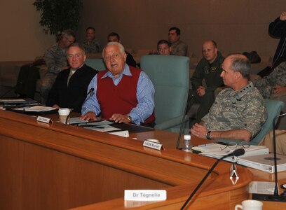 Mr. Tommy Lasorda, National Baseball Hall of Famer and vice president of Dodgers Baseball Team, talks about leadership with senior officials from U. S. Strategic Command during the Component Commanders Conference. The two-day conference provides a forum for the USSTRATCOM commander, Gen. Kevin Chilton, the senior staff and component commanders to discuss mission-related issues and other important topics. Lasorda is recognized not only as a famous baseball coach, but also a motivational speaker (Photo by Steve Cunningham).