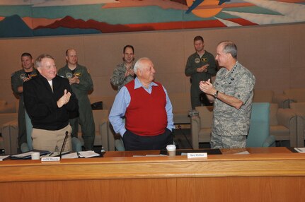 Mr. Tommy Lasorda, National Baseball Hall of Famer and vice president of Dodgers Baseball Team, talks about leadership with senior officials from U. S. Strategic Command during the Component Commanders Conference. The two-day conference provides a forum for the USSTRATCOM commander, Gen. Kevin Chilton, the senior staff and component commanders to discuss mission-related issues and other important topics. Lasorda is recognized not only as a famous baseball coach, but also a motivational speaker (Photo by Steve Cunningham).