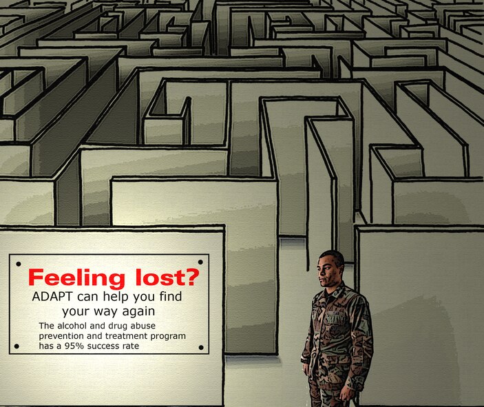 MOODY AIR FORCE BASE, Ga. – The Alcohol and Drug Abuse Prevention and Treatment Program (ADAPT) provides guidance for the identification, treatment and management of personnel with substance abuse problems and describes Air Force policy regarding alcohol and drug abuse. (U.S. Air Force graphic by Senior Airman Brittany Barker) 