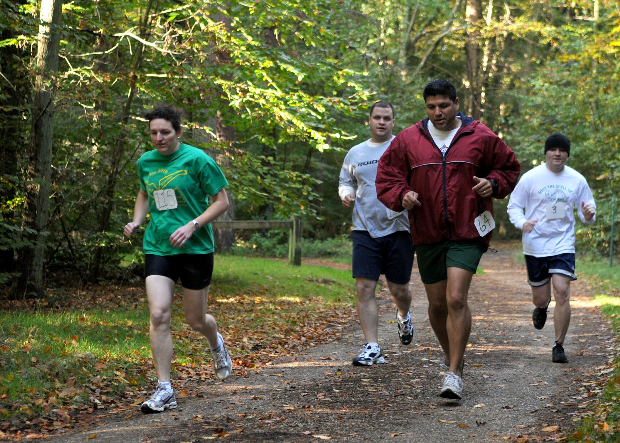 Servicemembers and their families from all over Europe compete in a 5K run during the “United States Air Force Europe Cross Country Regional’s Oct. 18, 2008 in Brandon, England. The 100th Services Squadron held the event to promote fitness and camaraderie and gave qualifying runners the opportunity to participate in the finals held in Poland. (U.S. Air Force photo by Staff Sgt. Jerry Fleshman)