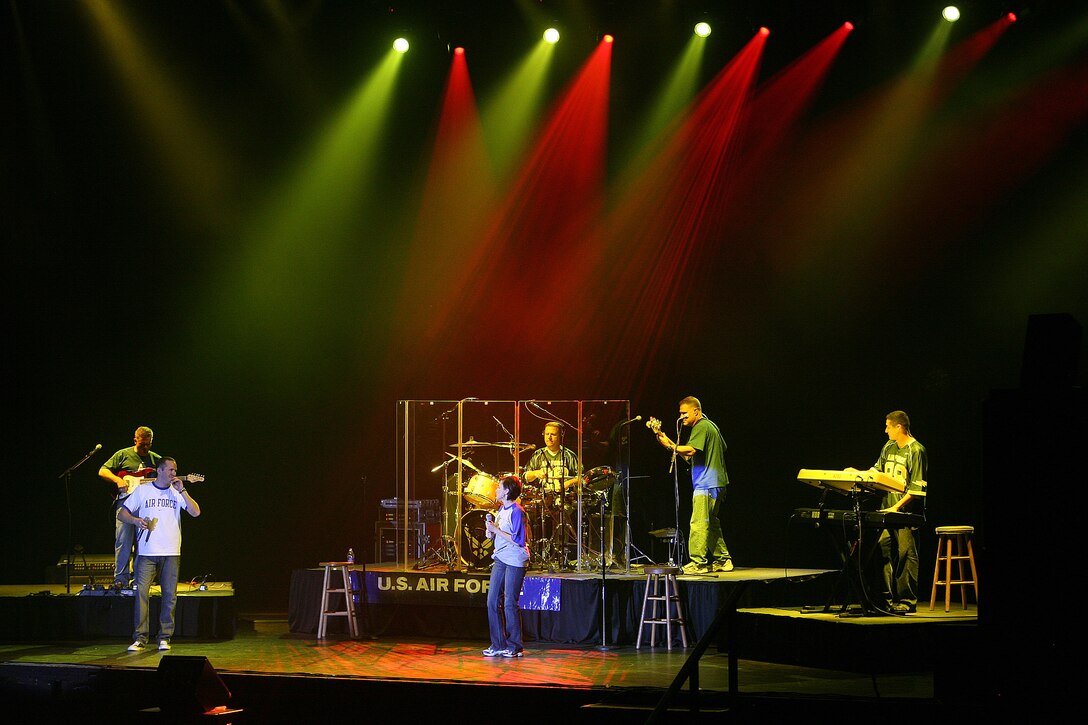 Top Flight, the popular music ensemble of the Band of the West from Lackland Air Force Base, Texas, performs Oct. 22 at the Lila Cockrell Theater in San Antonio to support Red Ribbon Week.  Red Ribbon Week is a national observance to raise awareness in youth to make the right decisions concerning substance abuse and inform them on the dangers of drugs.  (U.S. Air Force photo/Robbin Cresswell)