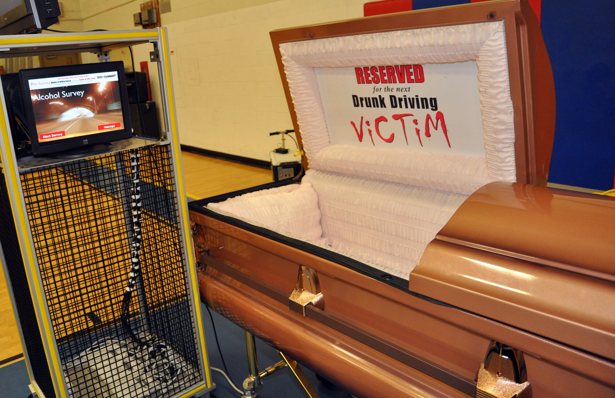 EGLIN AIR FORCE BASE, Fla. -- Eglin was introduced to the latest way of educating Airmen on the effects of driving under the influence during the nationwide "Save a Life Tour," hosetd Oct. 24 in the Eglin Fitness Center. The event featured the state-of-the-art drunk driving simulator, which replicates the experience of driving while intoxicated. (US Air Force photo/Airman 1st Class Anthony Jennings)