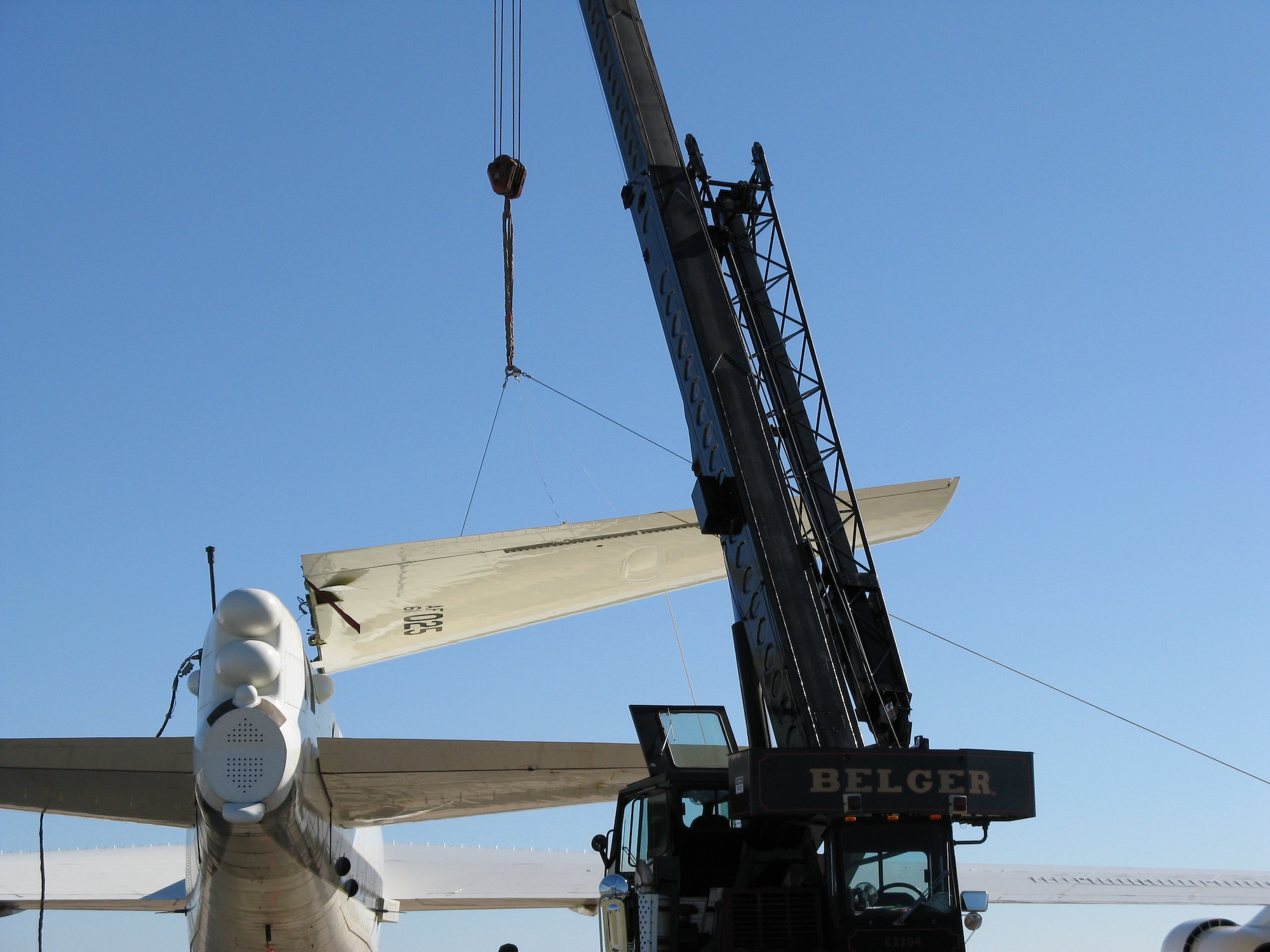Team Sheppard acquires a new Ground Instructional Trainer Aircraft as the aerial stabilizer is removed from a B-52H Statofortress Long-Range Multi-Role Bomber Oct 16. The B-52H will be used to teach aircrew functions to aircraft maintenance students at Sheppard Air Force Base. (U.S. Air Force photo/Archie Pedigo)