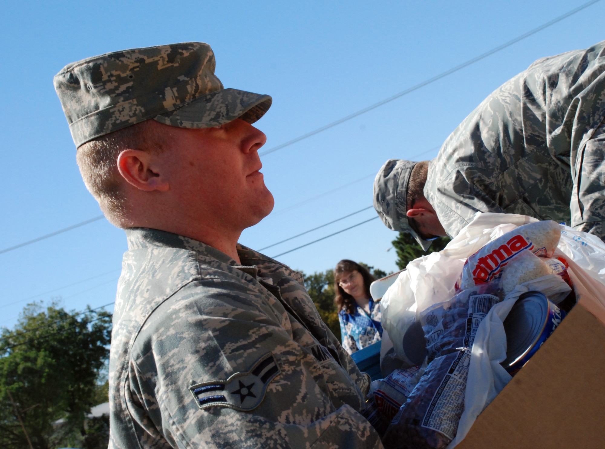 Airman 1st Class Shane Maynard, a personnel specialist with the 782nd Training Group, delivers about 14,500 pounds food to the Wichita Falls Area Food Bank to be given to the less fortunate families of the local area this upcoming holiday season. Sheppard raised a total of 17, 213 pounds during the Soaring High to Feed the Hungry food drive and delivered 2,850 pounds to the Airman and Family Readiness Center. (U.S. Air Force photo/Mike McKito)