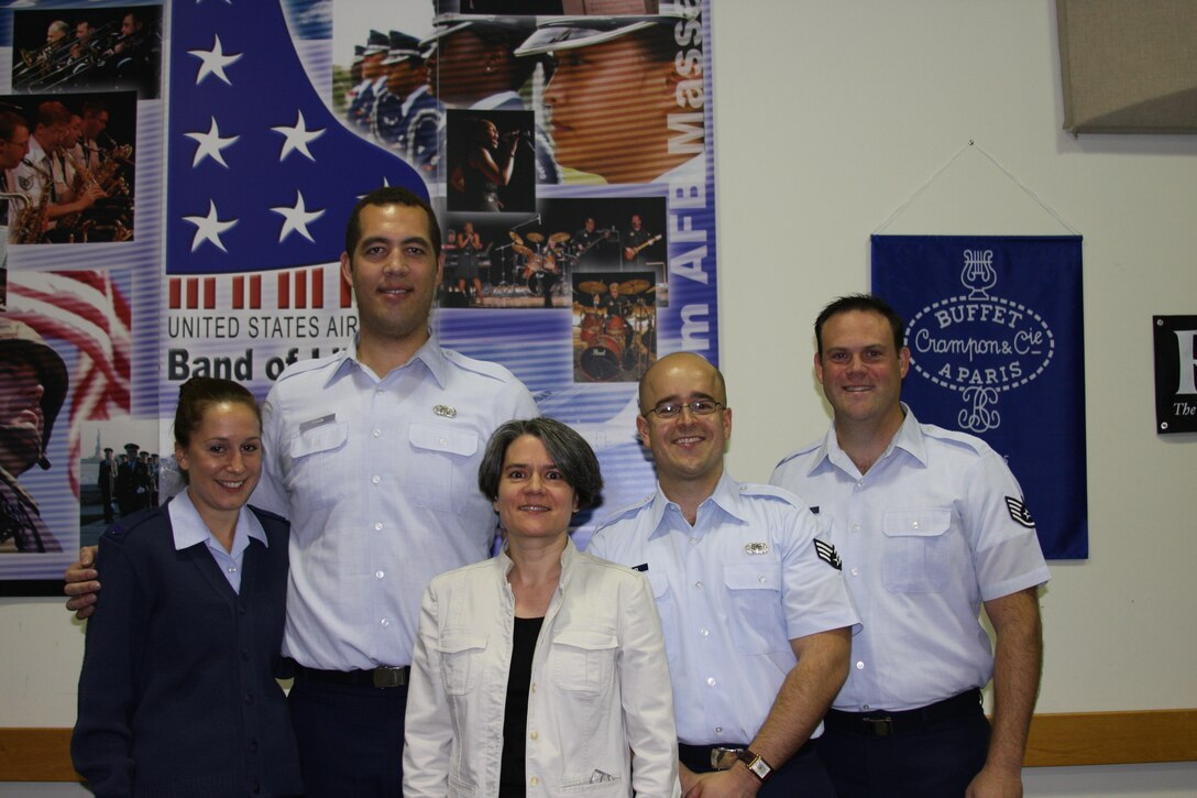 USAF Band of Liberty clarinetists (l to r) SSgt Michele Spinelli, SrA Ian Tyson, SrA Mickey Ireland and SSgt Richard LaCroix with guest clinician Michele Gingras. October 11, 2008.