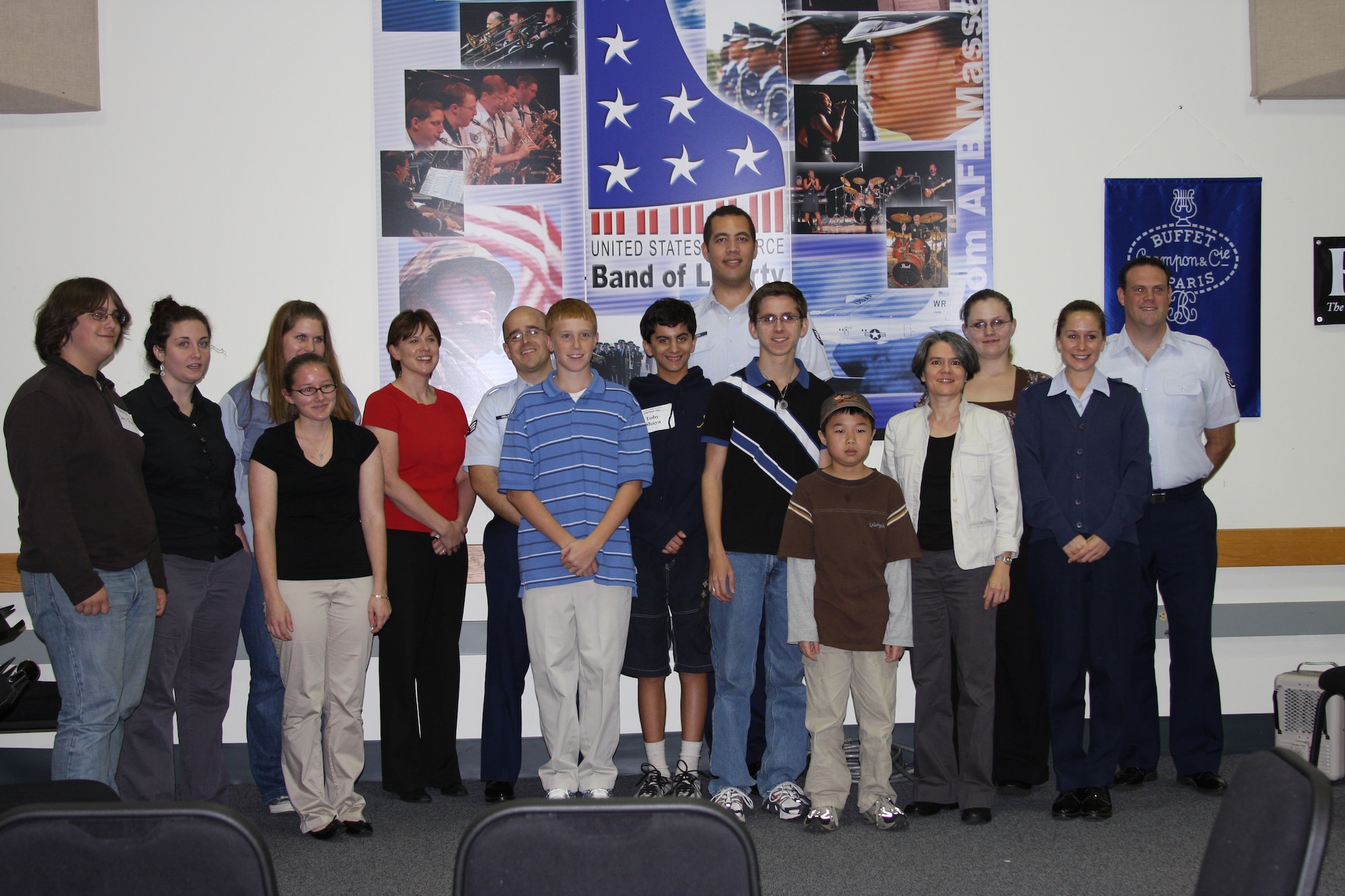 Clarinet Day 2008 participants pose for a photo with guest clinician Michele Gingras. October 11, 2008.