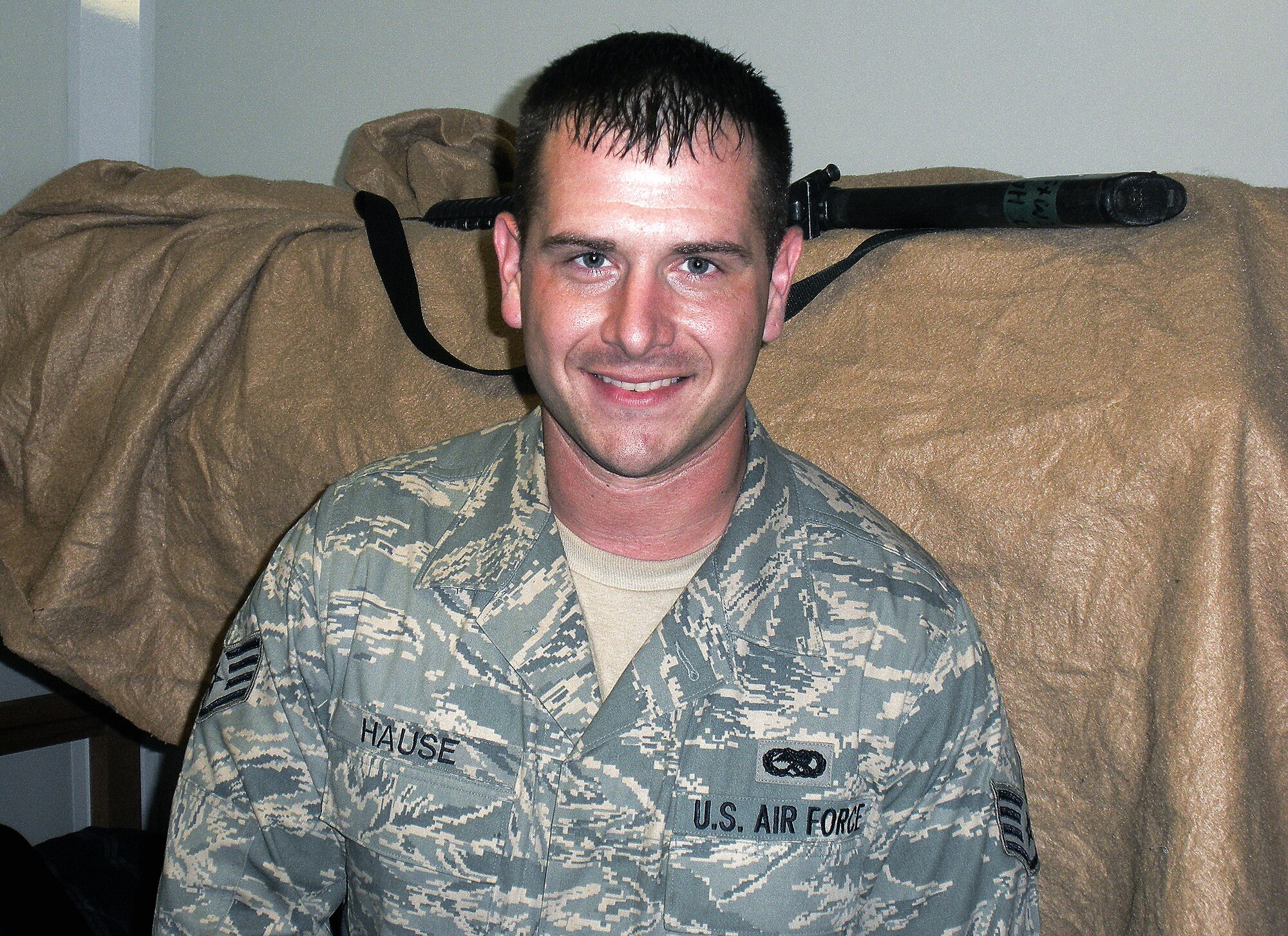 Staff Sgt. Brian Hause, 29, died from a noncombat related illness Oct. 23 while at Joint Base Balad, Iraq. He was deployed to the 332nd Expeditionary Maintenance Squadron from Shaw Air Force Base, S.C. Here he is pictured in his living quarters at Joint Base Balad. (U.S. Air Force photo) 