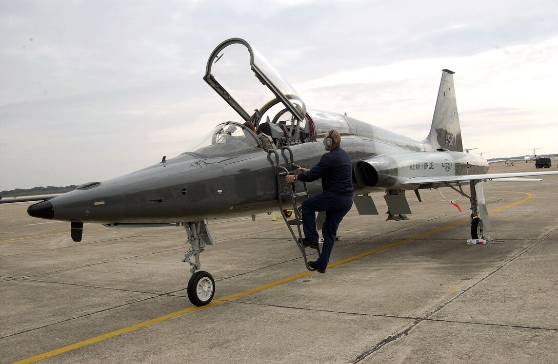 T-38 Talons (like the one shown here) are getting new aileron actuator levers.  The workload resulted from a crash in which the cause of the mishap was the mechanical failure of the right aileron.  (U.S. Air Force photo/Steve White)