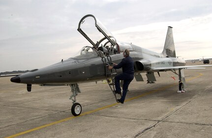T-38 Talons (like the one shown here) are getting new aileron actuator levers.  The workload resulted from a crash in which the cause of the mishap was the mechanical failure of the right aileron.  (U.S. Air Force photo/Steve White)