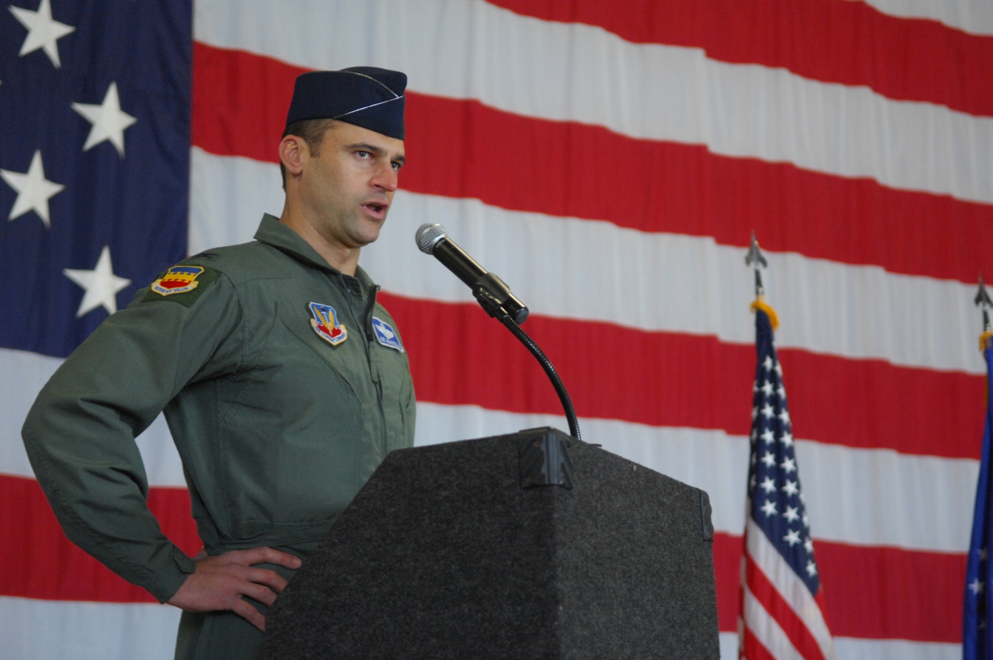 SHAW AIR FORCE BASE -- Colonel Joseph T. Guastella, 20th Fighter Wing commander, speaks to Airmen and families of Shaw AFB during the 20th FW Change of Command cermony on October 29, 2008. Colonel Guastella assumed command of the 20th FW from Colonel James Post. (U.S. Air Force photo/ Senior Airman Matthew Davis)