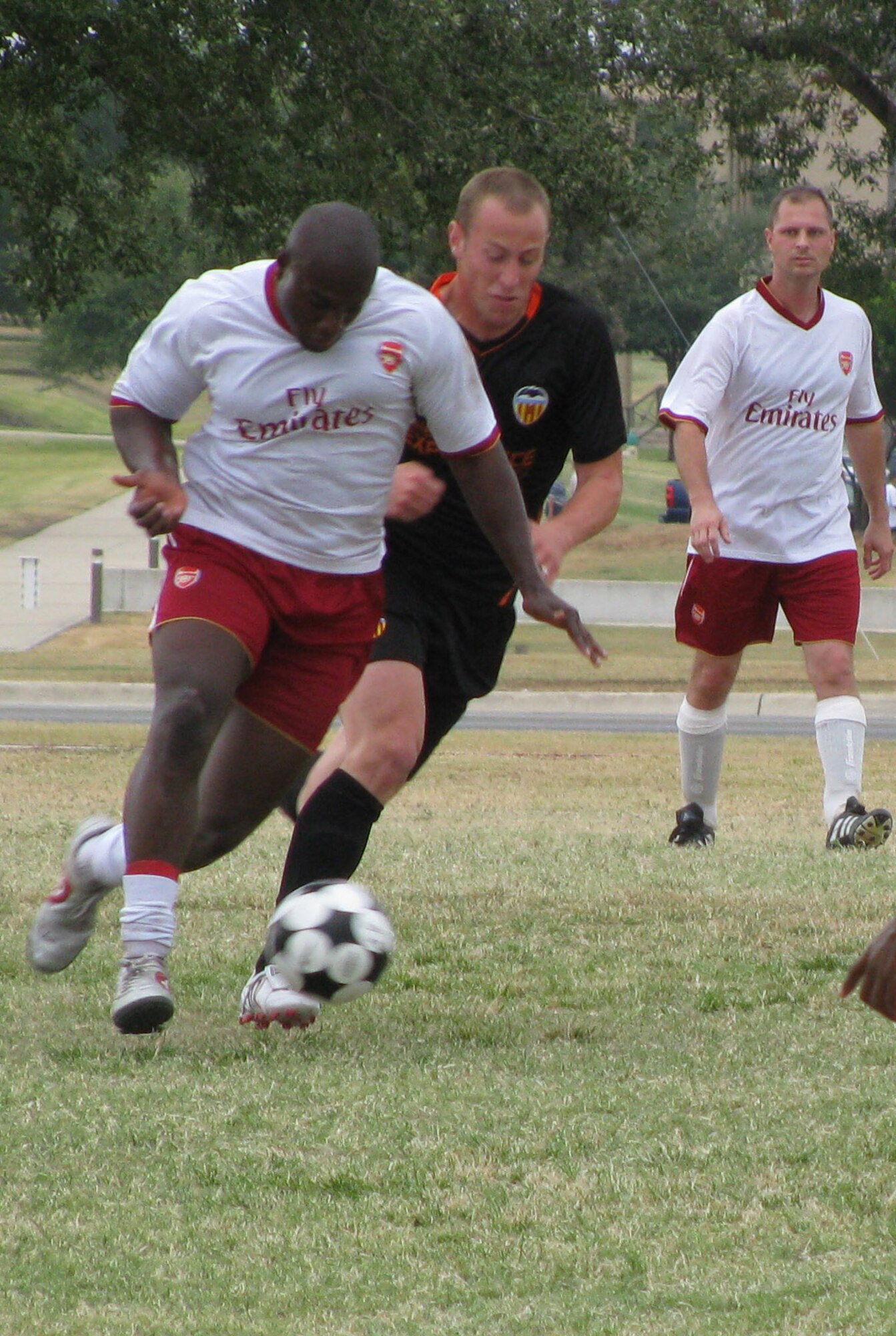 Paul Austin, right, from Travis soccer team, attempts to steal the ball away from his opponent during the Defender's Cup soccer tournament held at Lackland AFB, Texas, Oct. 17. (Courtesy photo)