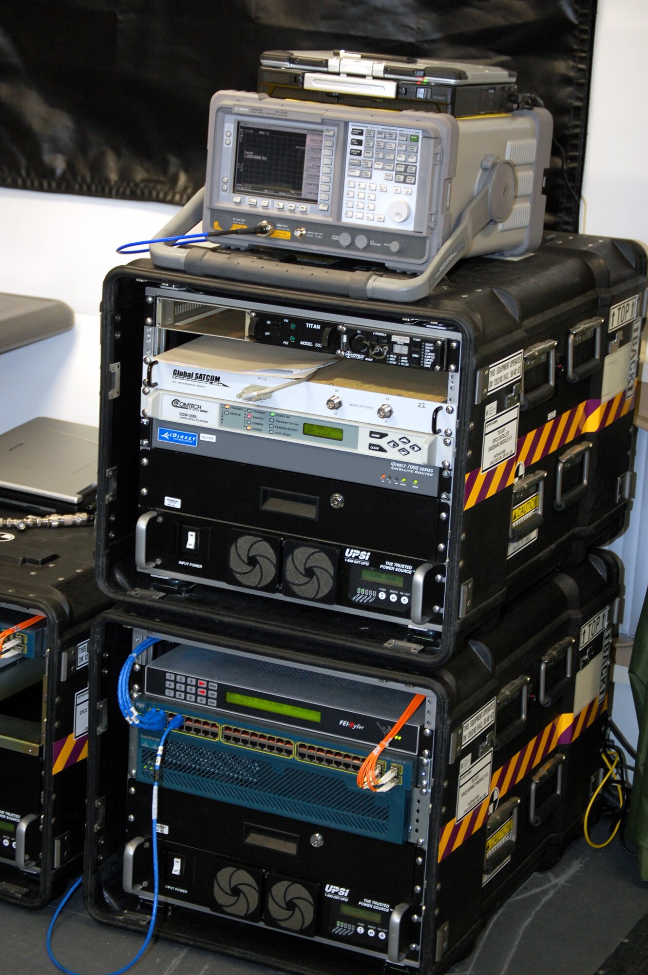 This photo shows the equipment students will use in the U.S. Air Force Expeditionary Center's Small Package Initial Communications Element, or SPICE, Course,as displayed in the Mobility Operations School's mobile command, control and communications training facility on the Expeditionary Center campus Oct. 29, 2008, on Fort Dix, N.J.  The SPICE Course is a new course in the MOS starting in February 2009.  (U.S. Air Force Photo/Tech. Sgt. Scott T. Sturkol) 