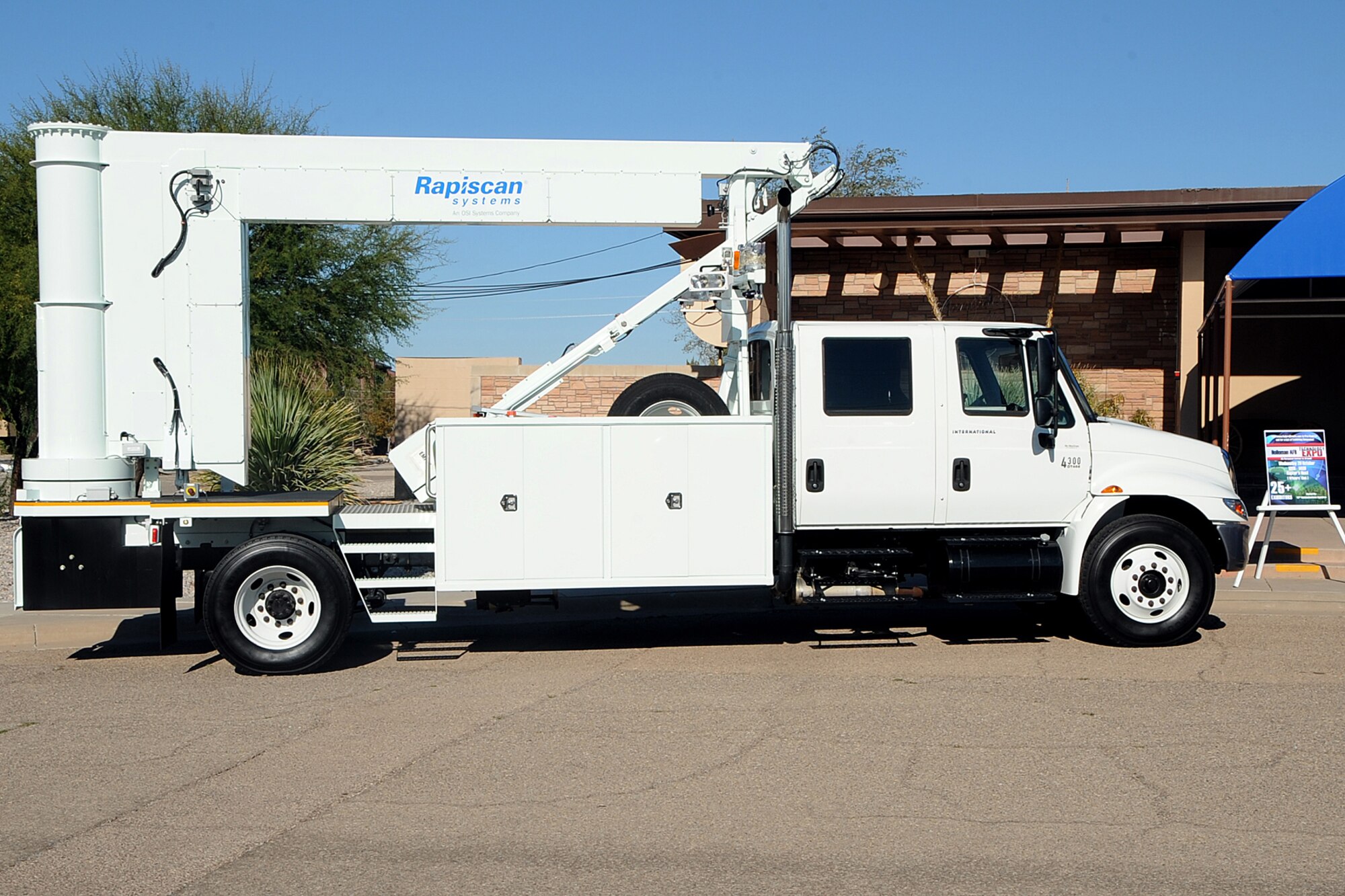 Pictured is one of two Gamma Ray Detection Moblie Systems donated to Holloman Air Force Base, N.M., October 29. Rapiscan Systems Incorporated describes the GaRDS Mobile as a highly advanced, self-contained, mobile inspection system for screening trucks, cargo containers and passenger vehicles for contraband and explosives. (U.S.Air Force photo/Tech. Sgt Chris Flahive)
